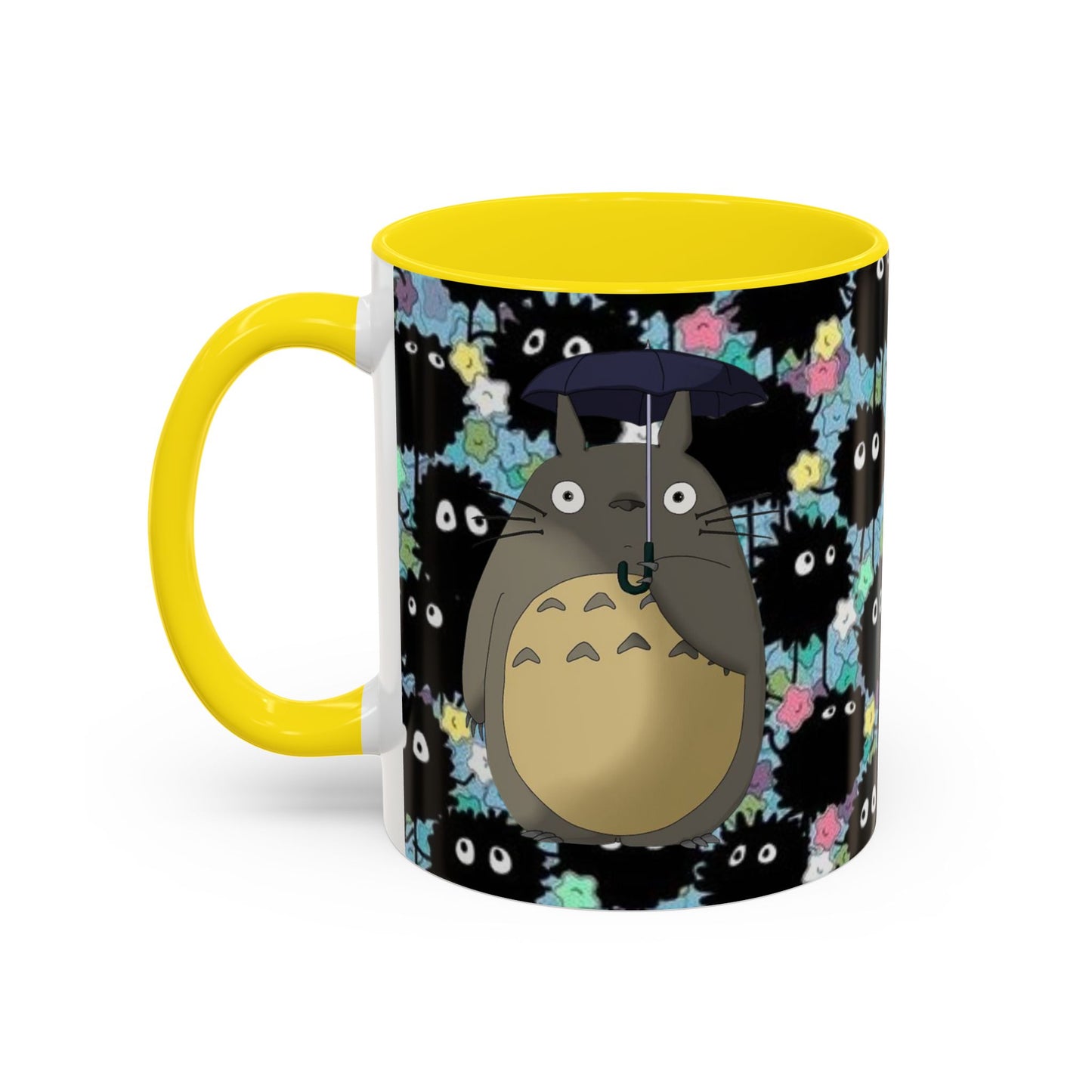 Totoro & Soot Sprites Accent Mug – Studio Ghibli Color Handle Cup – 11oz & 15oz Ceramic Anime Gift