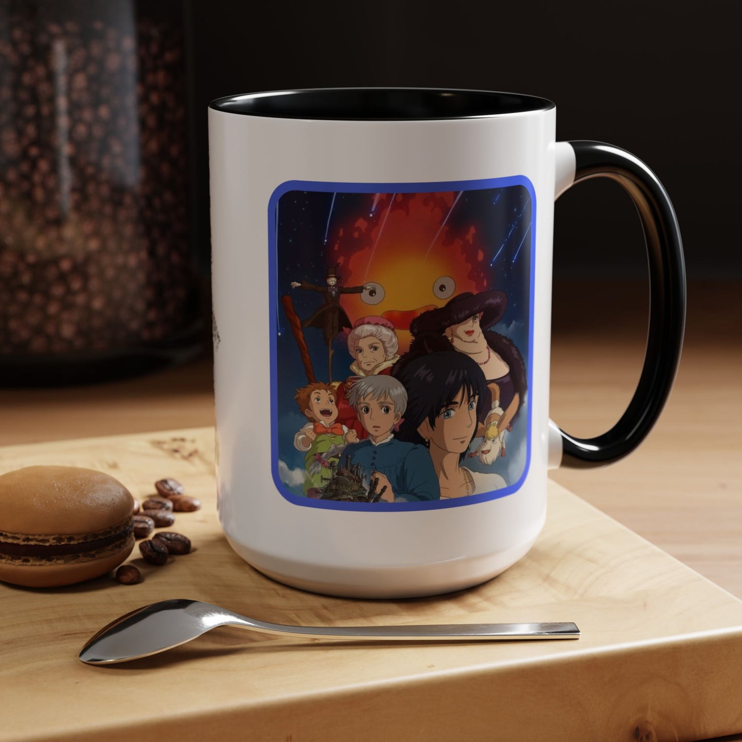Howl’s Moving Castle Accent Mug – Ghibli Collage Color Handle Cup 11oz & 15oz – Anime Coffee Mug Featuring Howl & Calcifer