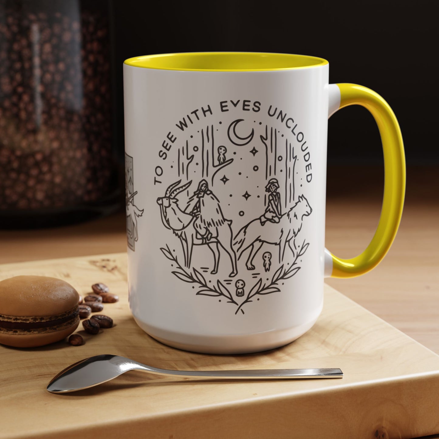 Princess Mononoke Art Accent Mug – Studio Ghibli Coffee Cup with Colored Handle – 11oz & 15oz Ceramic Anime Gift