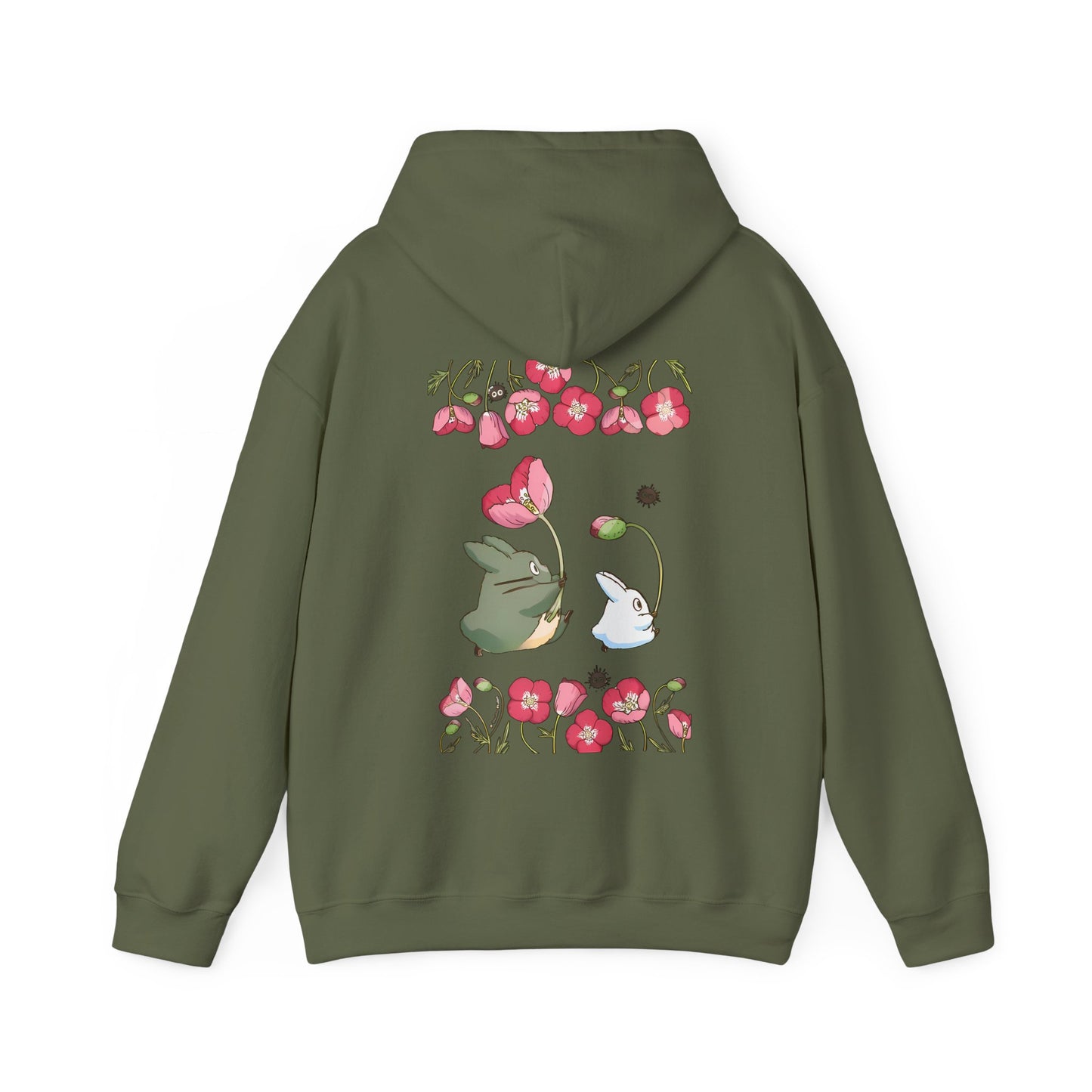 Totoro Cute Flowers Back Print Hoodie – 100% Cotton Studio Ghibli Inspired Sweatshirt for Anime Fans