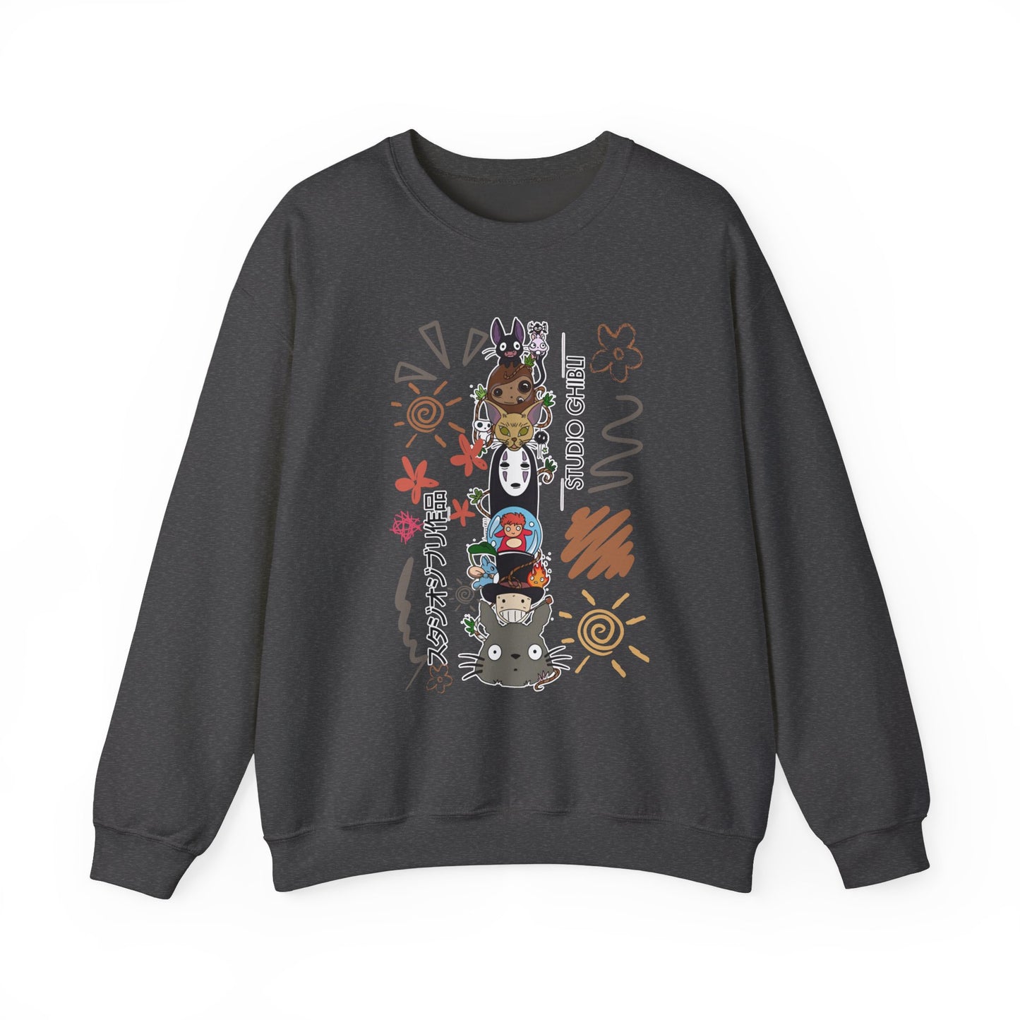 Studio Ghibli Characters Sketch Sweatshirt – 100% Cotton Pullover Featuring Iconic Anime Characters