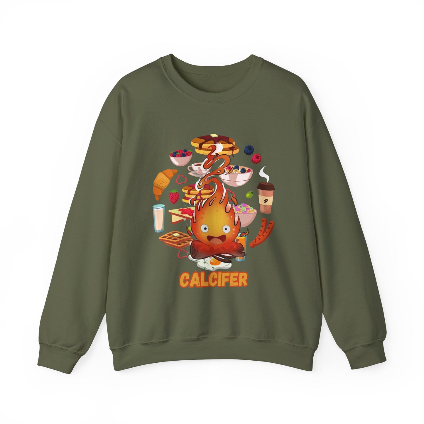 Calcifer Breakfast Demon Sweatshirt – 100% Cotton Cozy Anime Pullover for Ghibli Fans