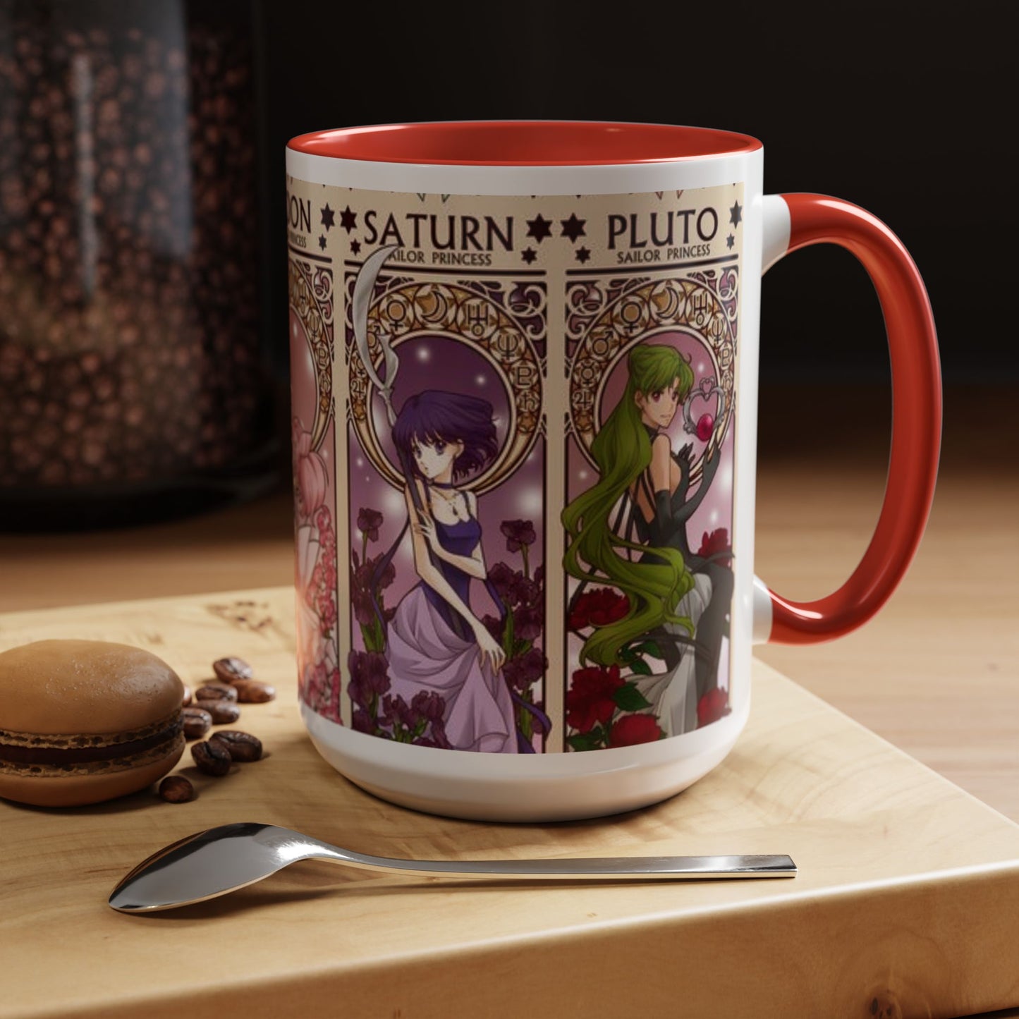 Sailor Moon Outer Guardians Accent Mug – Uranus Neptune Pluto Saturn – Color Handle Anime Cup 11oz 15oz