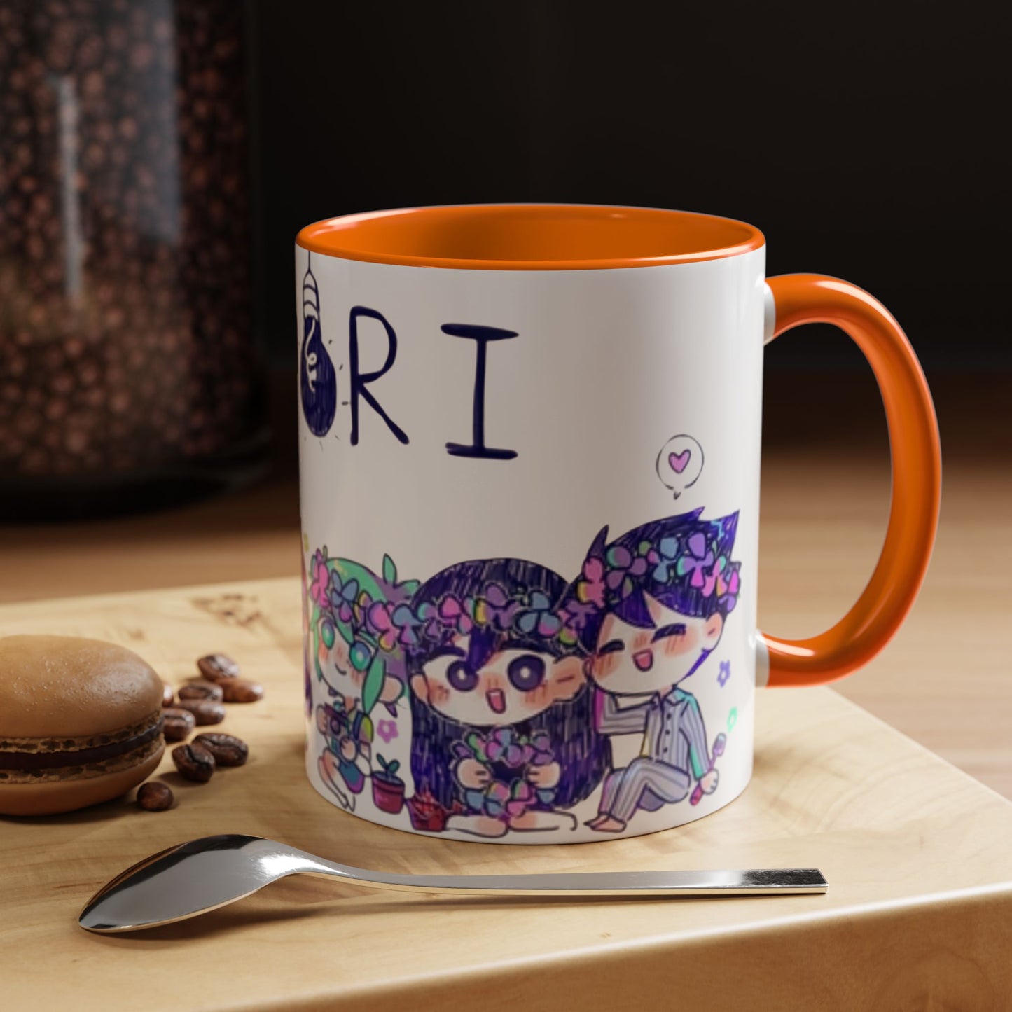 Family Omori Accent Handle Mug – 11oz & 15oz Color Handle Ceramic Cup – Cute Indie Game Gift for Omori Fans