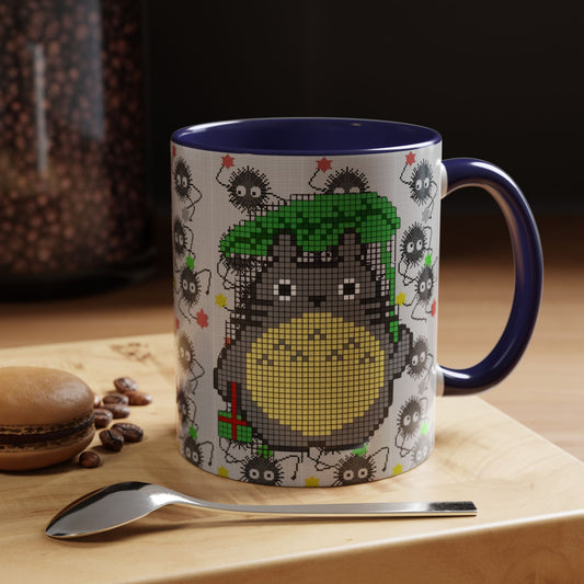 Totoro & Soot Sprites Accent Mug – Color Handle Studio Ghibli Cup – 11oz & 15oz Ceramic Anime Coffee Gift