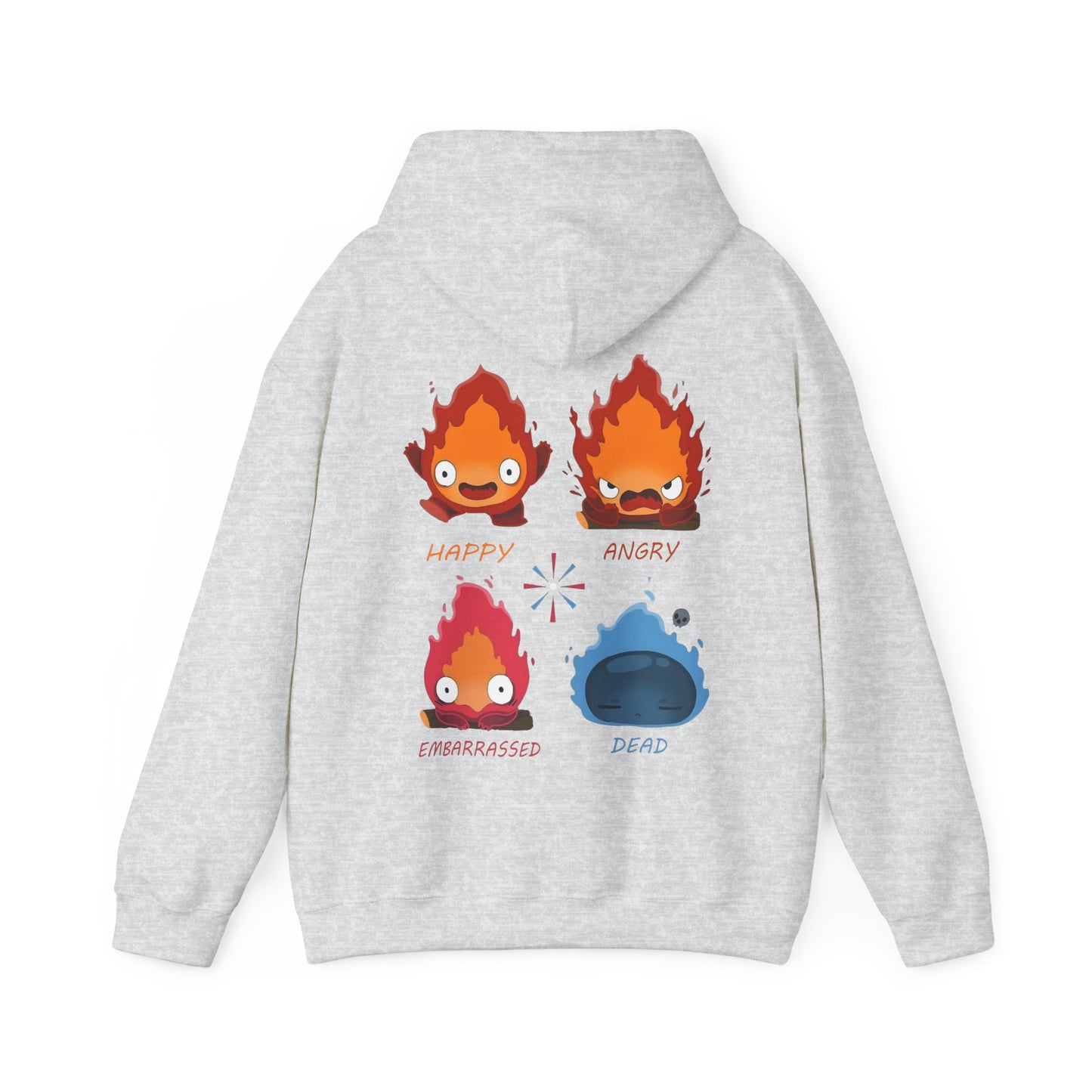 Funny Calcifer Faces Back Print Hoodie – 100% Cotton Anime Pullover | Howl’s Moving Castle Ghibli Style
