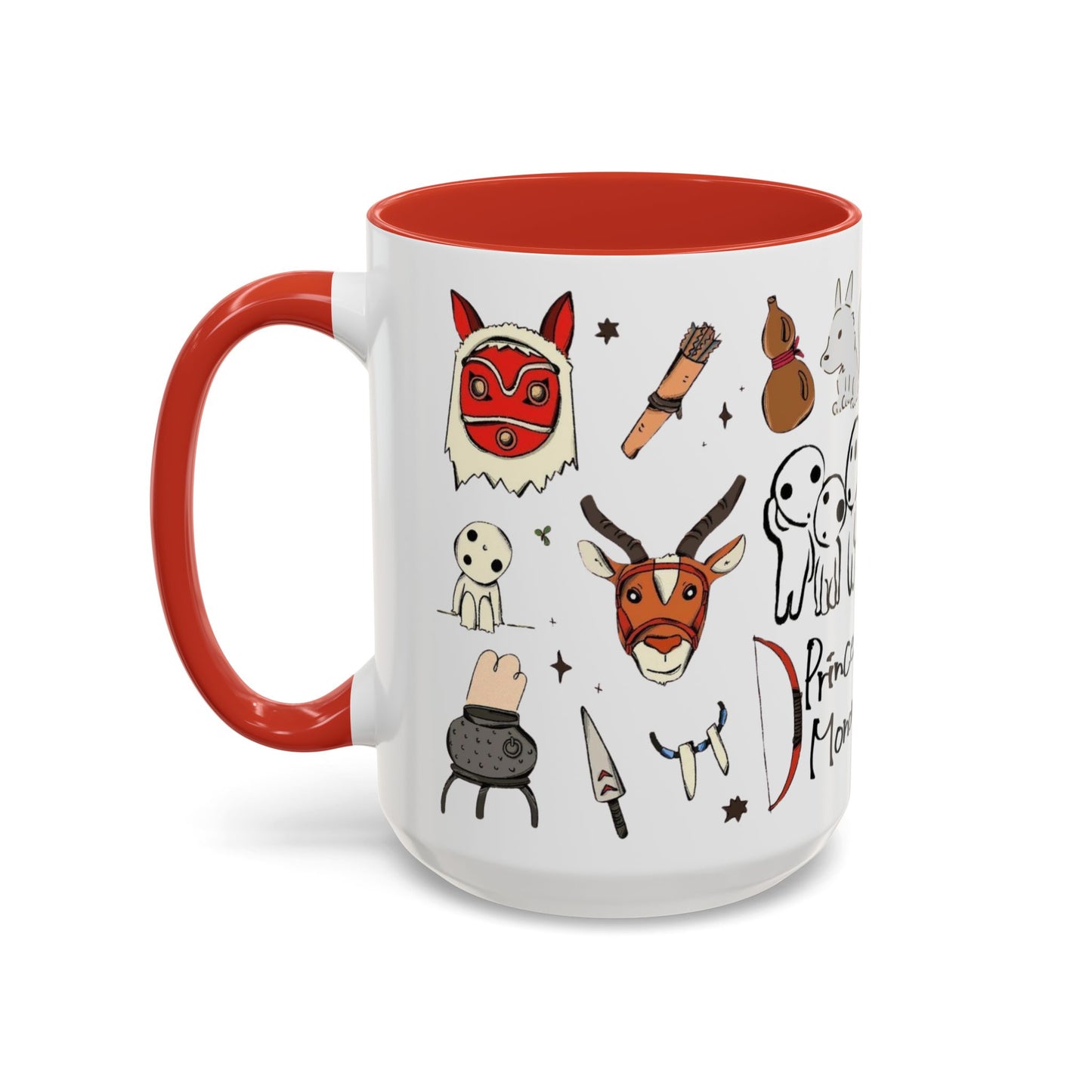 Princess Mononoke Accent Mug – Ghibli Collage Color Handle Cup 11oz & 15oz – Fantasy Anime Gift with San & Kodama
