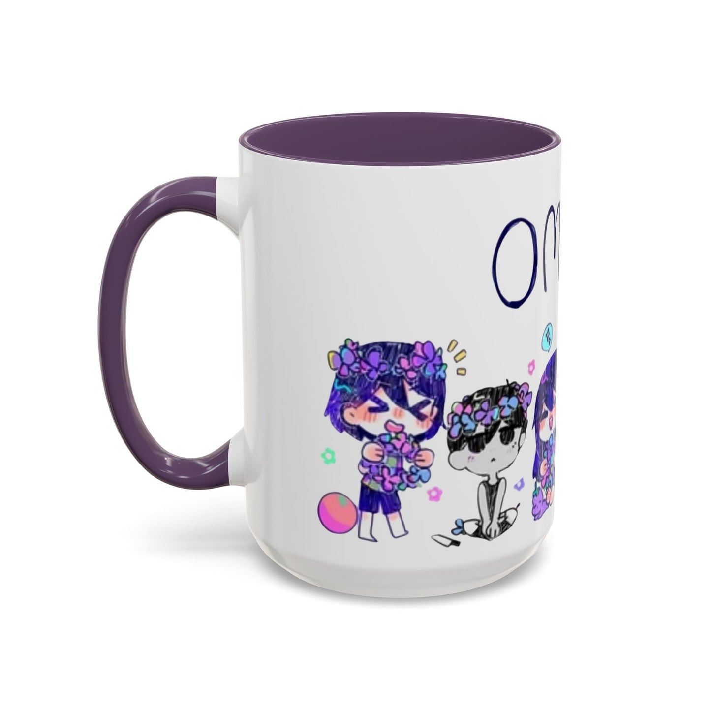 Family Omori Accent Handle Mug – 11oz & 15oz Color Handle Ceramic Cup – Cute Indie Game Gift for Omori Fans
