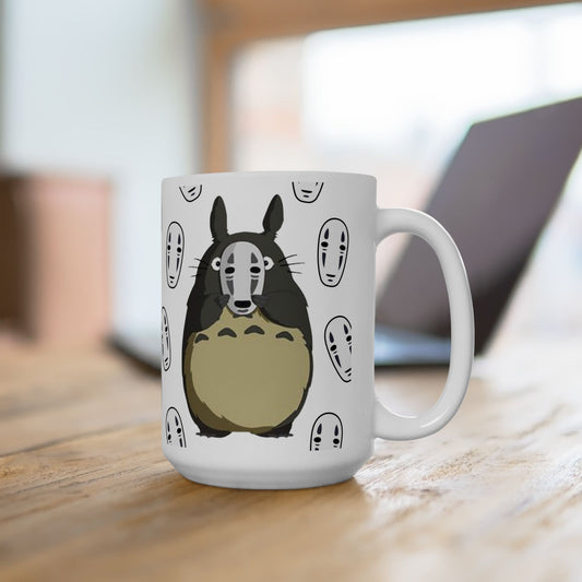 Totoro No Face Mask Mug – Studio Ghibli Crossover Cup 11oz & 15oz – Cute Anime Coffee Gift for Fans