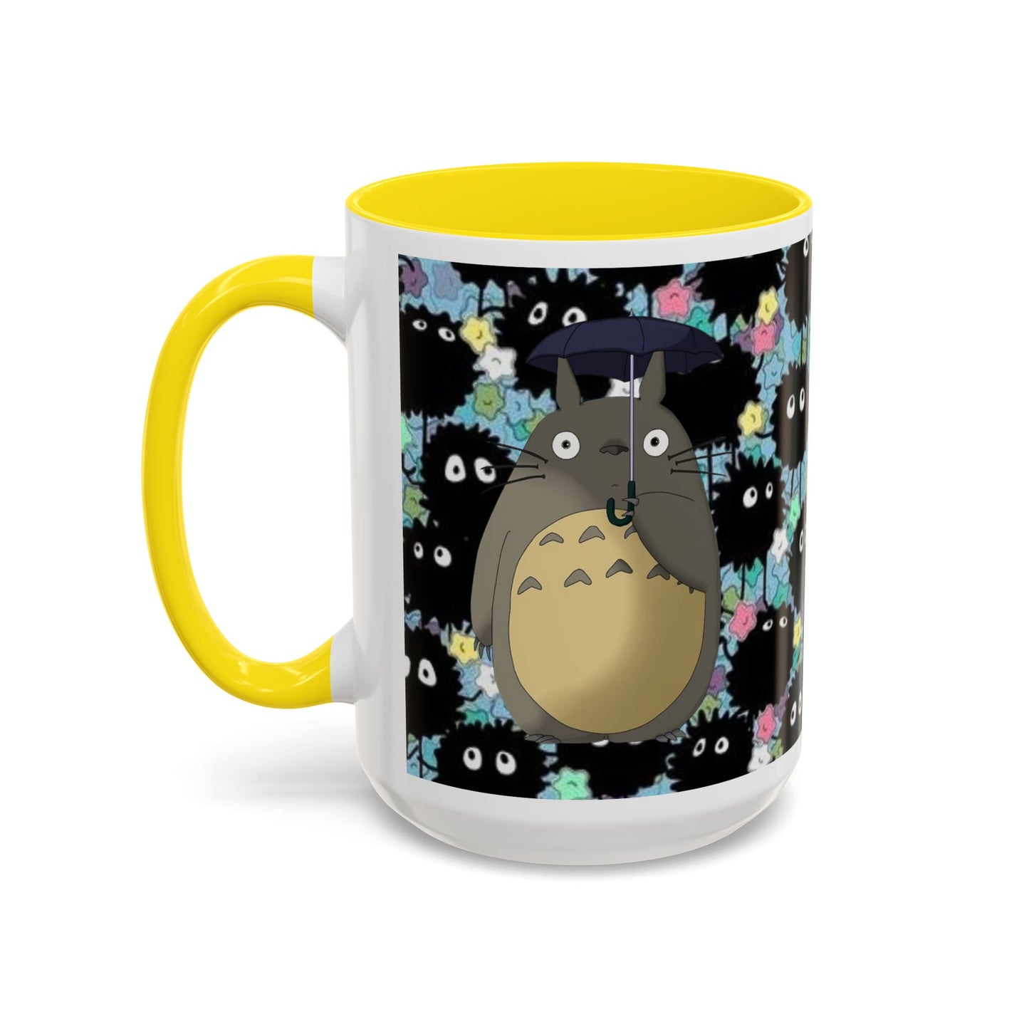 Totoro & Soot Sprites Accent Mug – Studio Ghibli Color Handle Cup – 11oz & 15oz Ceramic Anime Gift