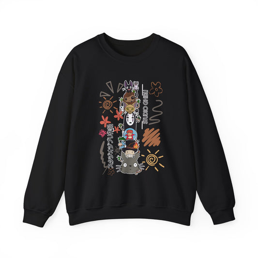 Studio Ghibli Characters Sketch Sweatshirt – 100% Cotton Pullover Featuring Iconic Anime Characters