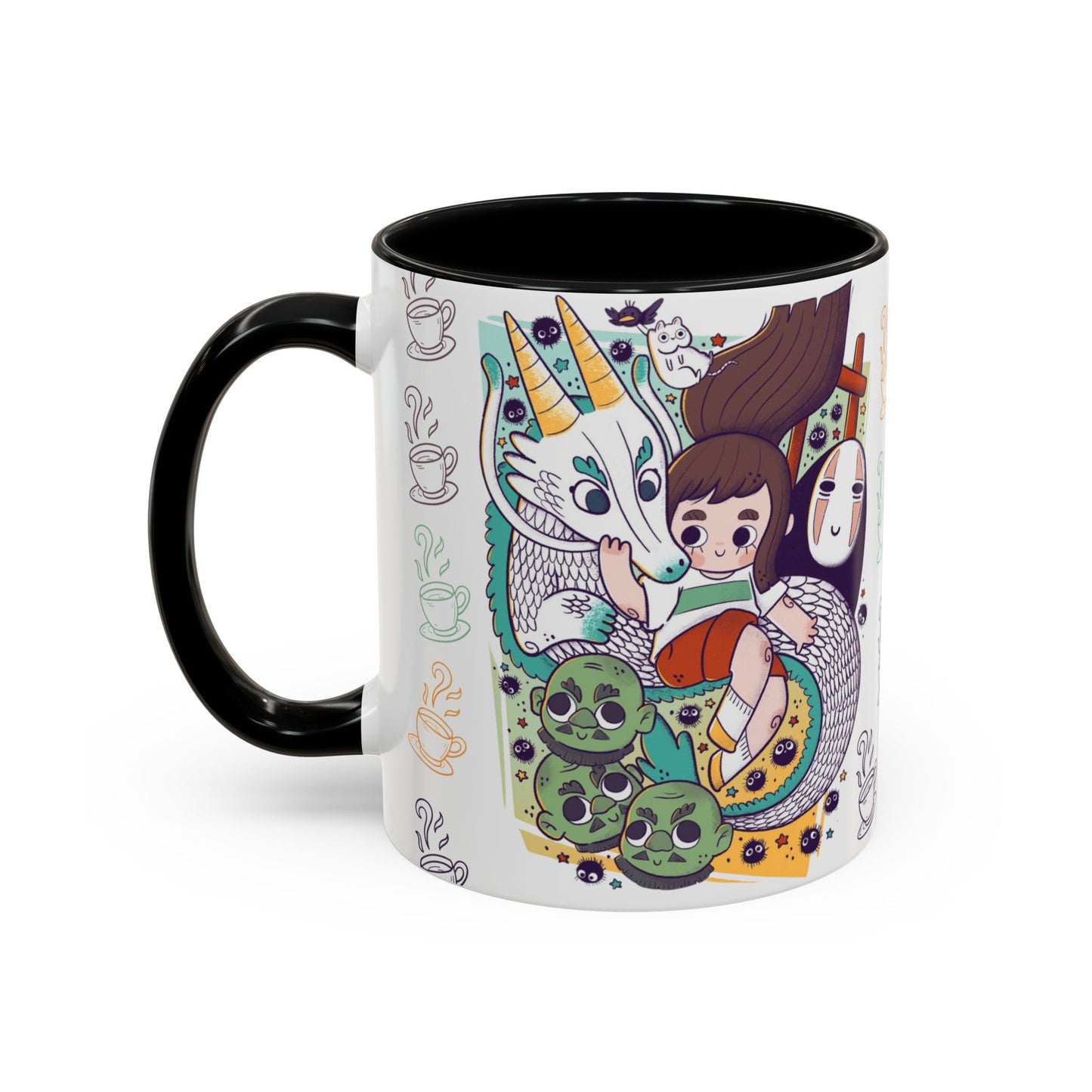 Spirited Away Accent Mug – Color Handle Anime Cup 11oz & 15oz – Studio Ghibli Coffee Mug Featuring Chihiro & No Face