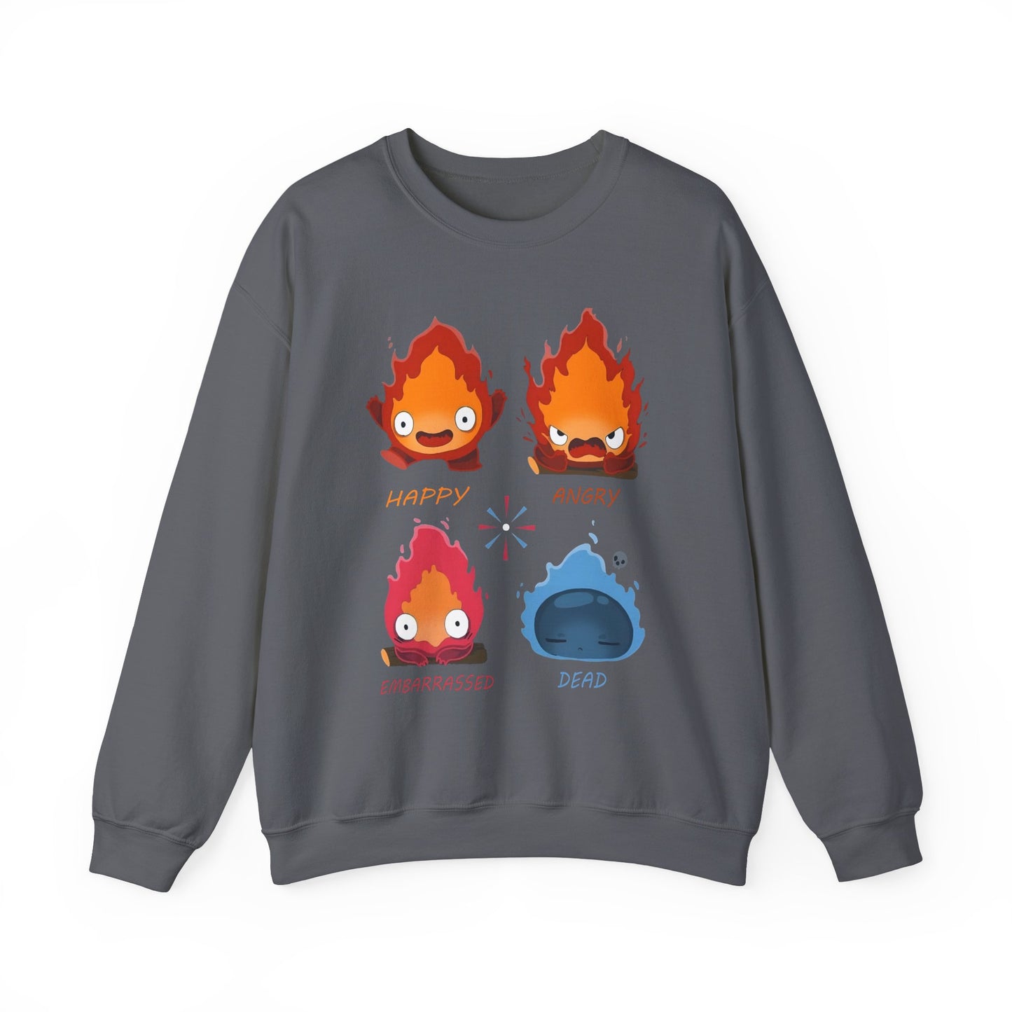 Calcifer Funny Faces Sweatshirt – 100% Cotton Howl’s Moving Castle Pullover for Studio Ghibli Fans