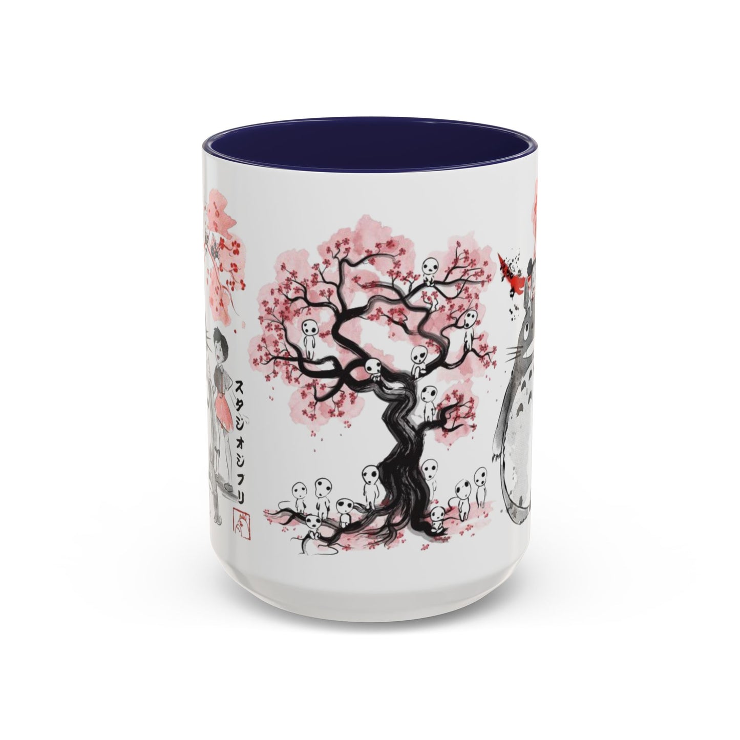 Totoro Sakura Forest Accent Mug – Color Handle Anime Cup 11oz & 15oz – Studio Ghibli Aesthetic Gift