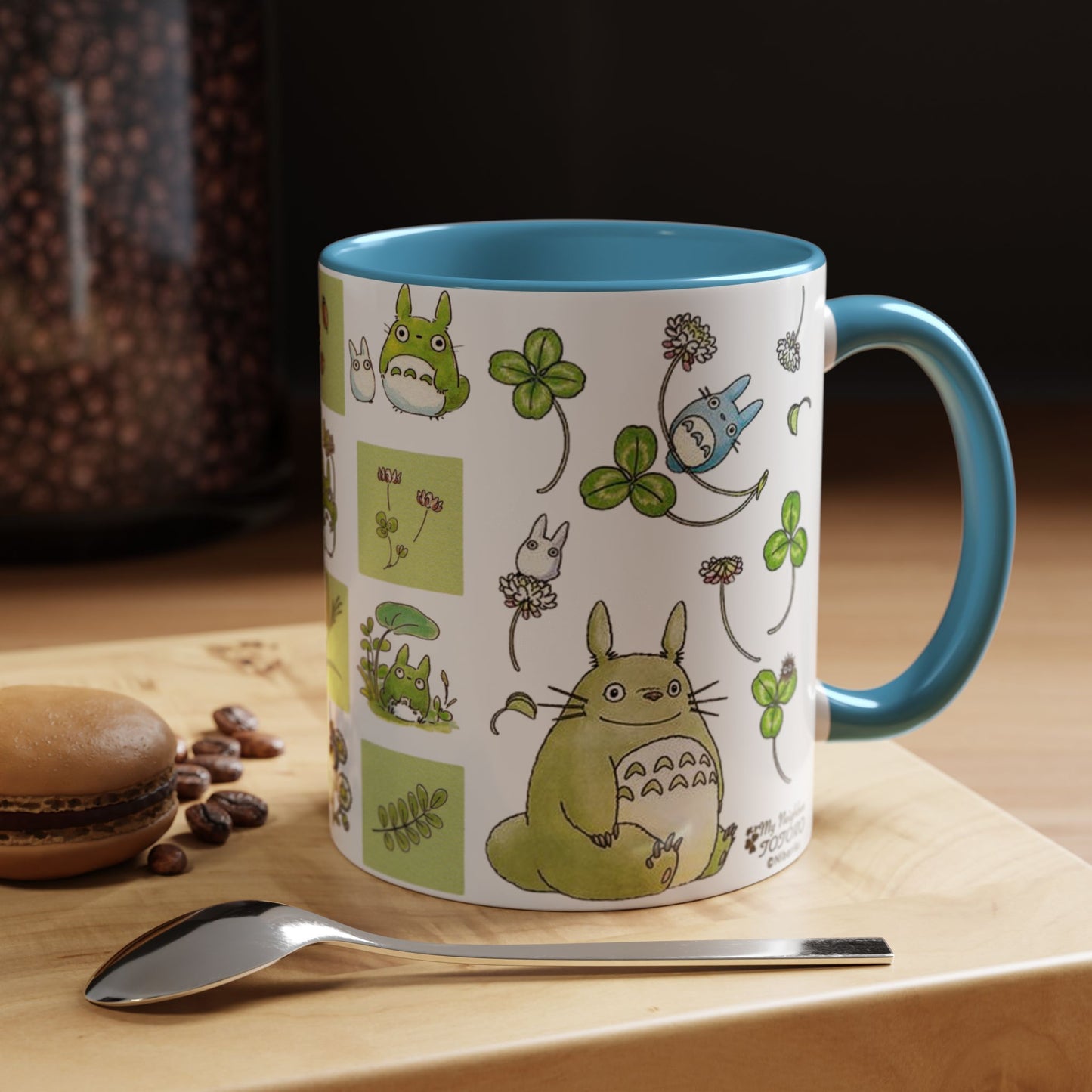 Totoro Green Accent Mug – Studio Ghibli Color Handle Coffee Cup – 11oz & 15oz Ceramic Gift for Anime Fans