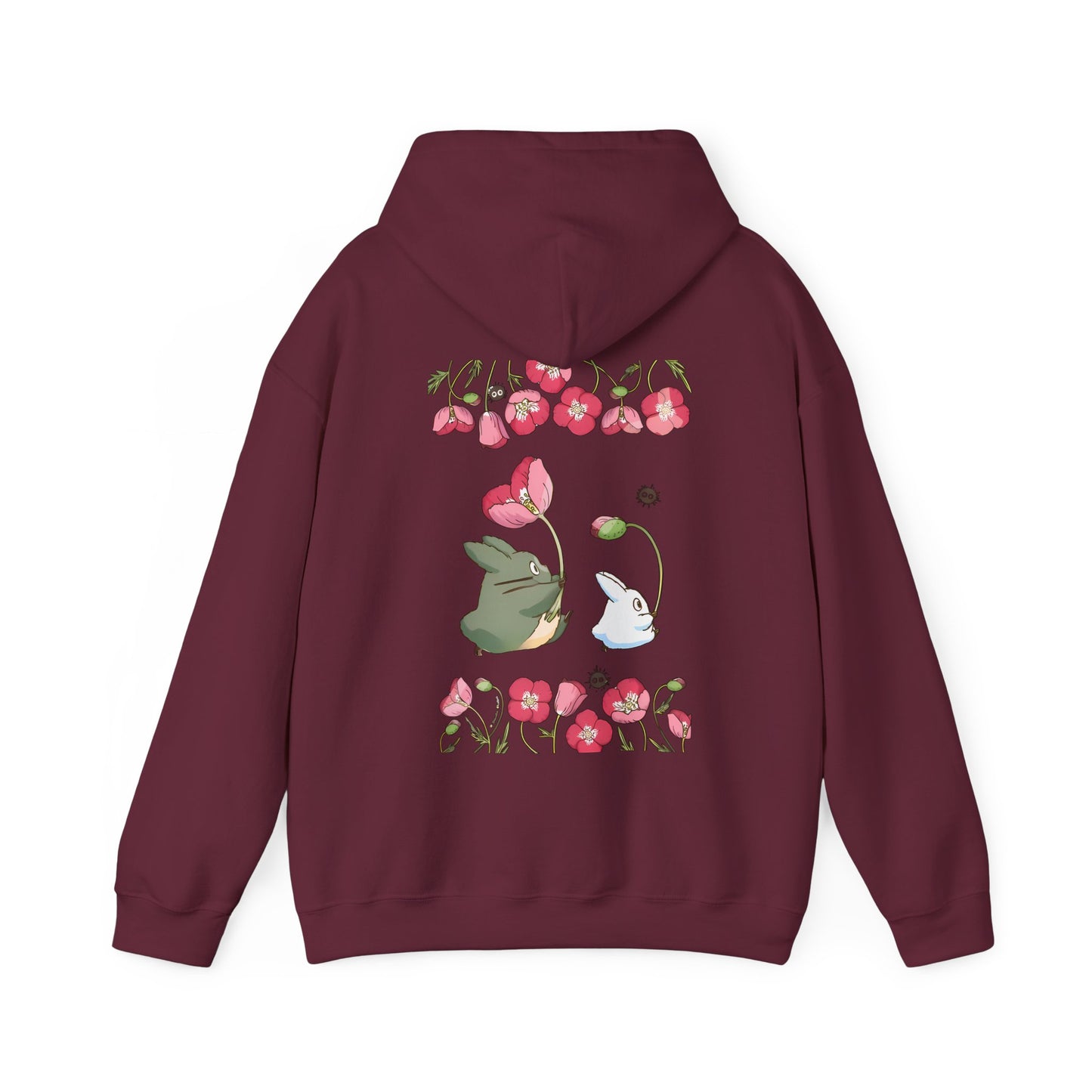 Totoro Cute Flowers Back Print Hoodie – 100% Cotton Studio Ghibli Inspired Sweatshirt for Anime Fans