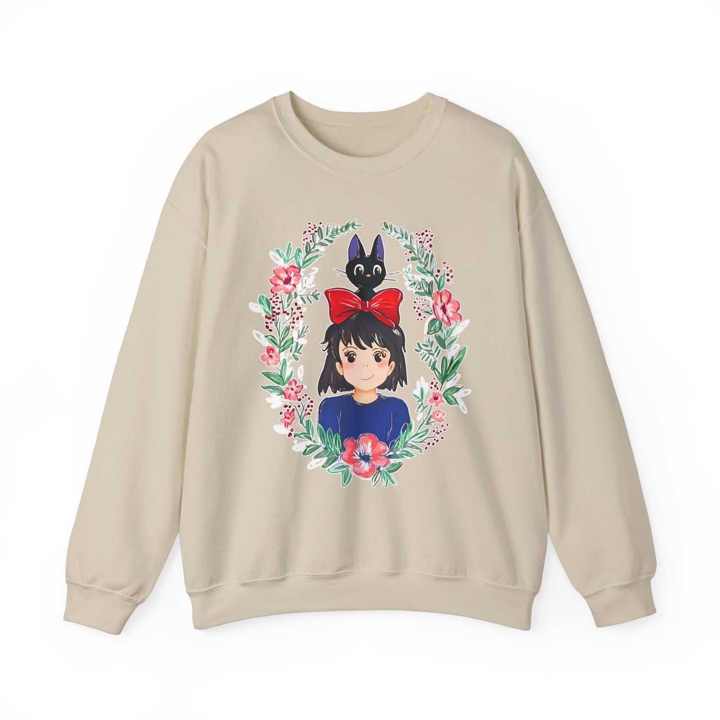 Kiki’s Delivery Service Flowers Sweatshirt – Cozy 100% Cotton Studio Ghibli Pullover for Anime Fans