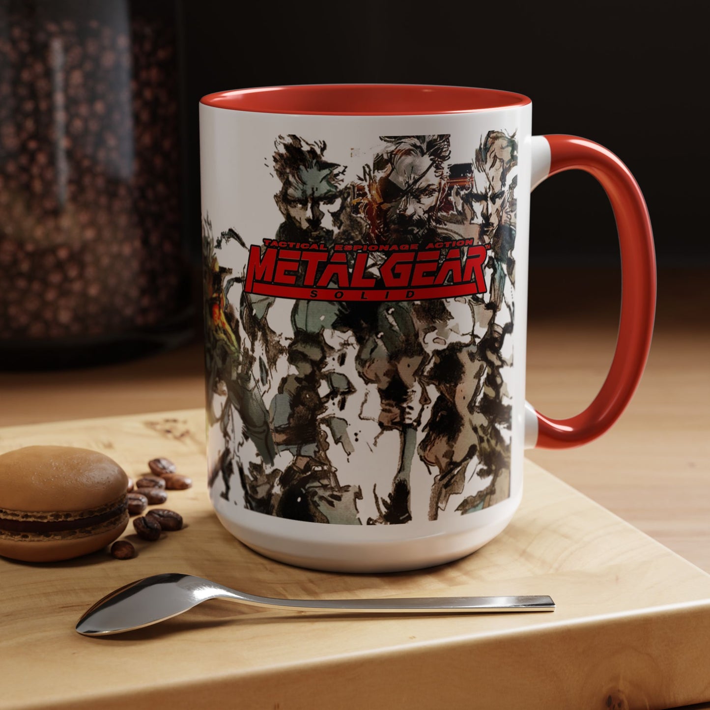 Metal Gear Fox Hound Accent Mug – 11oz & 15oz Colored Handle Coffee Cup – Tactical Gamer Gift for Fans
