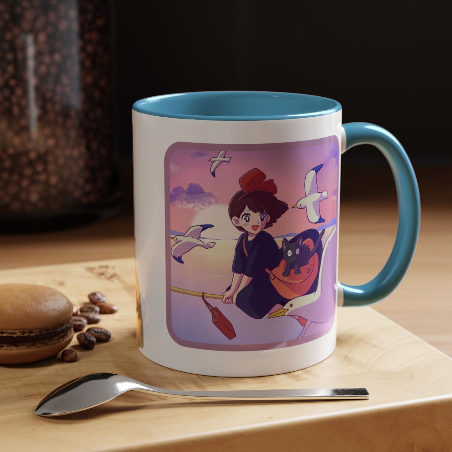 Jiji Funny Accent Mug – Kiki’s Delivery Service Color Handle Cup 11oz & 15oz – Cute Ghibli Cat Anime Gift