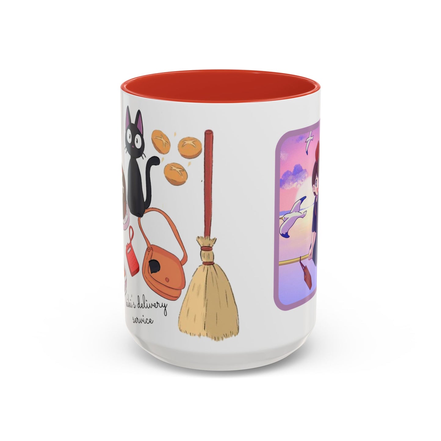 Jiji Funny Accent Mug – Kiki’s Delivery Service Color Handle Cup 11oz & 15oz – Cute Ghibli Cat Anime Gift