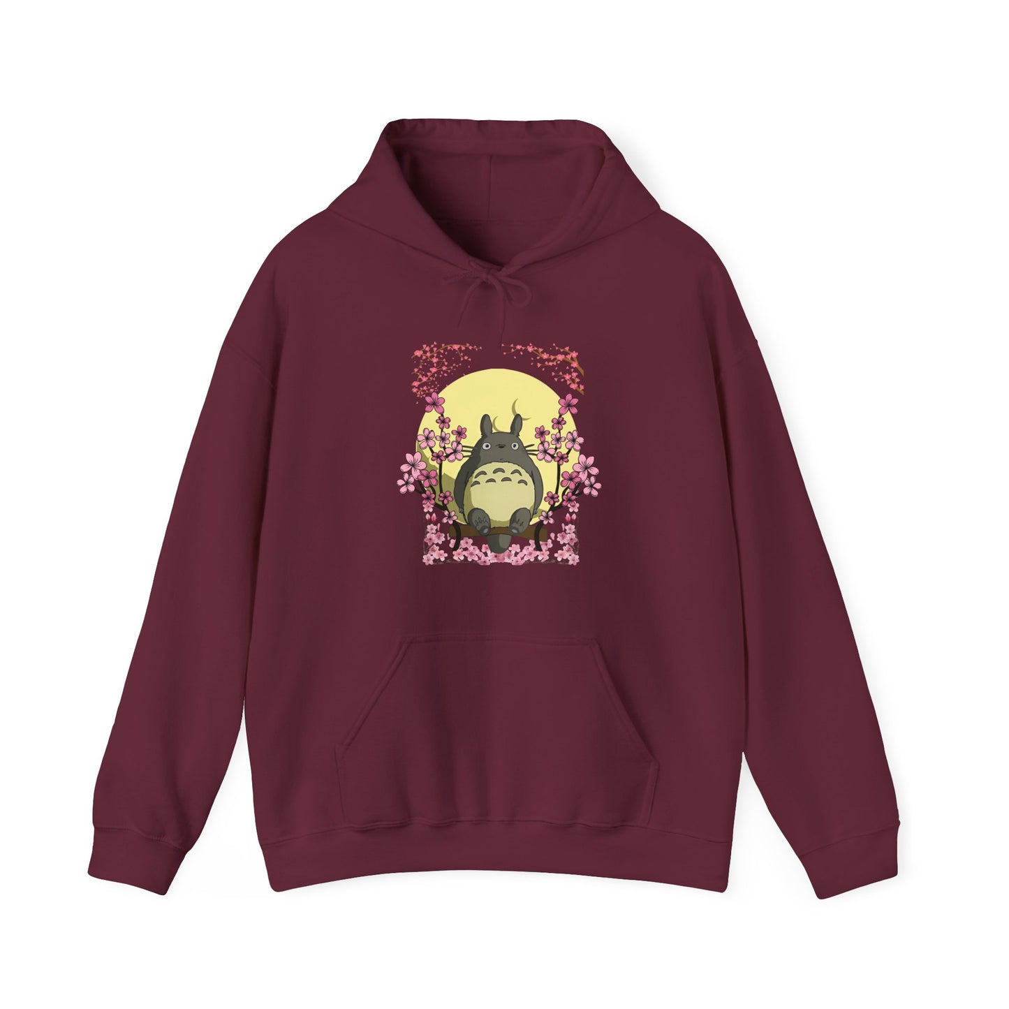 Totoro Sakura Moon Hoodie – 100% Cotton Studio Ghibli-Inspired Cherry Blossom Anime Sweatshirt