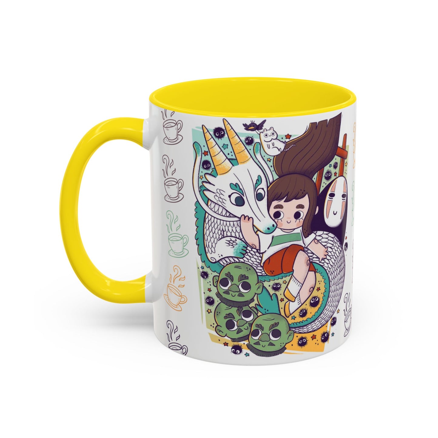 Spirited Away Accent Mug – Color Handle Anime Cup 11oz & 15oz – Studio Ghibli Coffee Mug Featuring Chihiro & No Face