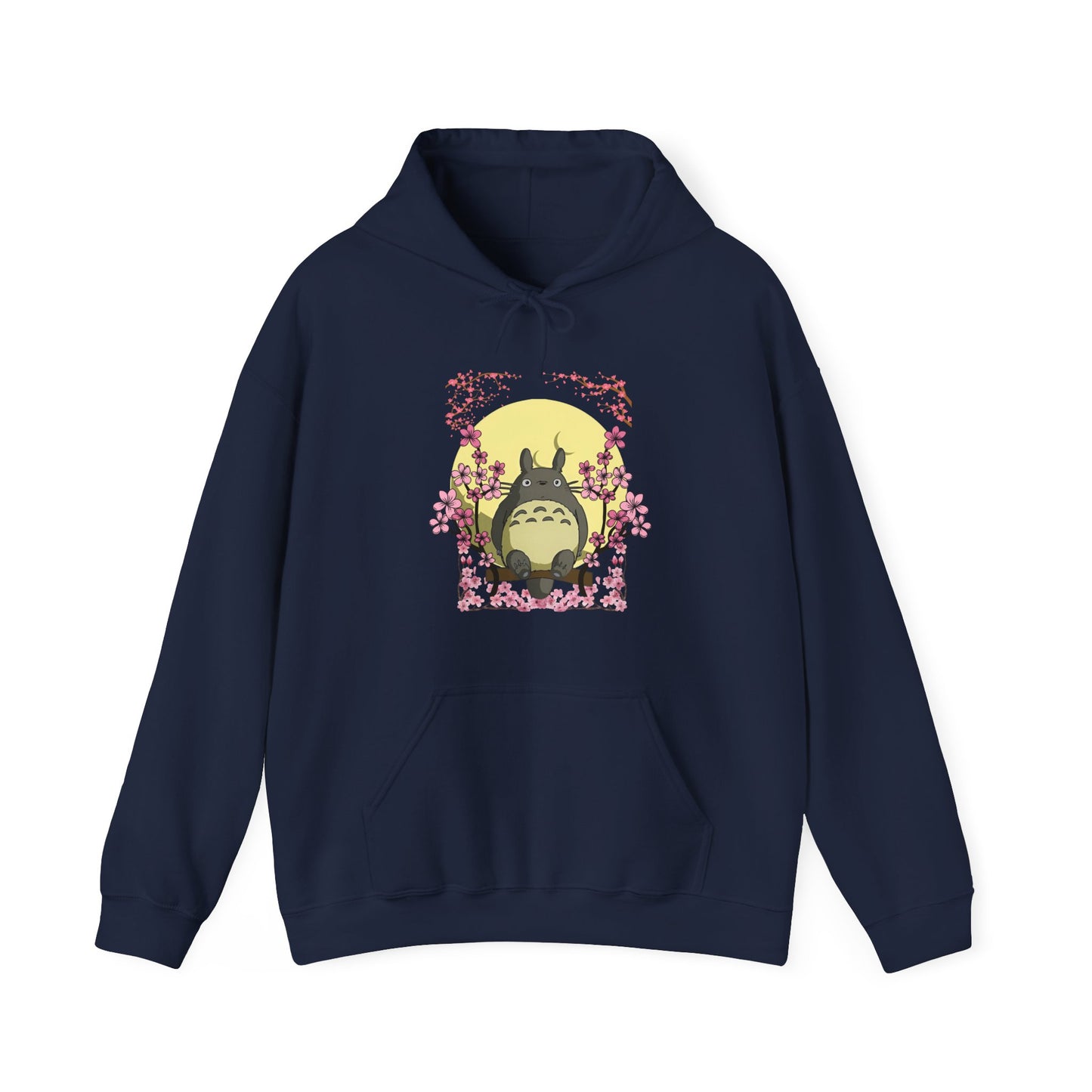 Totoro Sakura Moon Hoodie – 100% Cotton Studio Ghibli-Inspired Cherry Blossom Anime Sweatshirt
