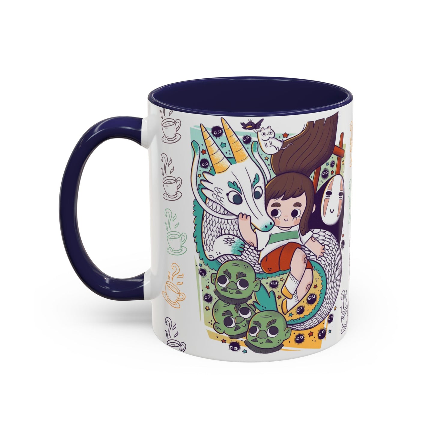 Spirited Away Accent Mug – Color Handle Anime Cup 11oz & 15oz – Studio Ghibli Coffee Mug Featuring Chihiro & No Face