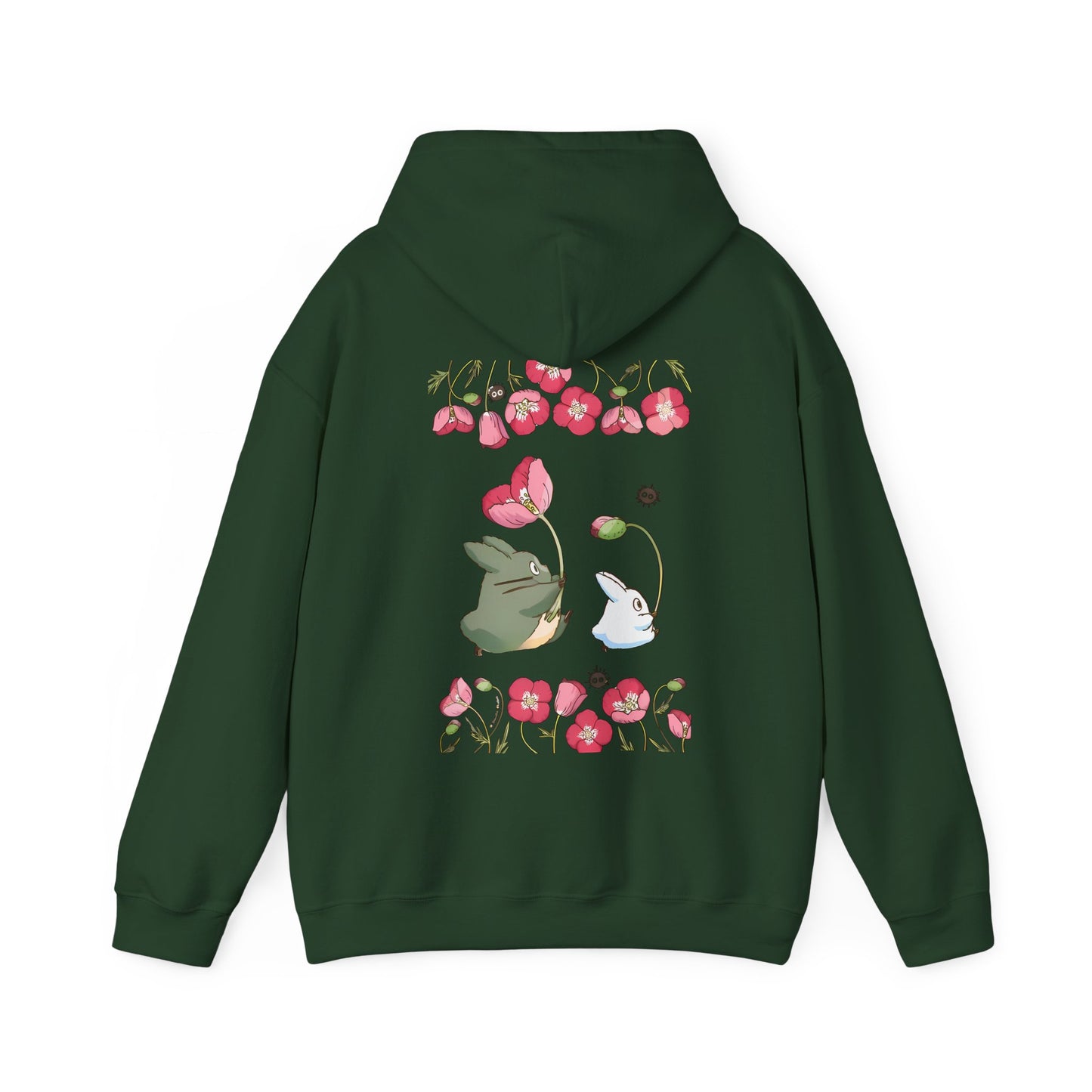 Totoro Cute Flowers Back Print Hoodie – 100% Cotton Studio Ghibli Inspired Sweatshirt for Anime Fans