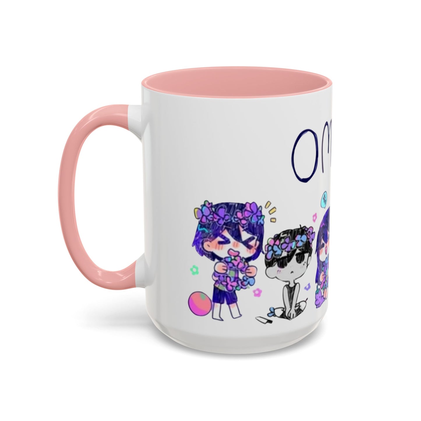 Family Omori Accent Handle Mug – 11oz & 15oz Color Handle Ceramic Cup – Cute Indie Game Gift for Omori Fans