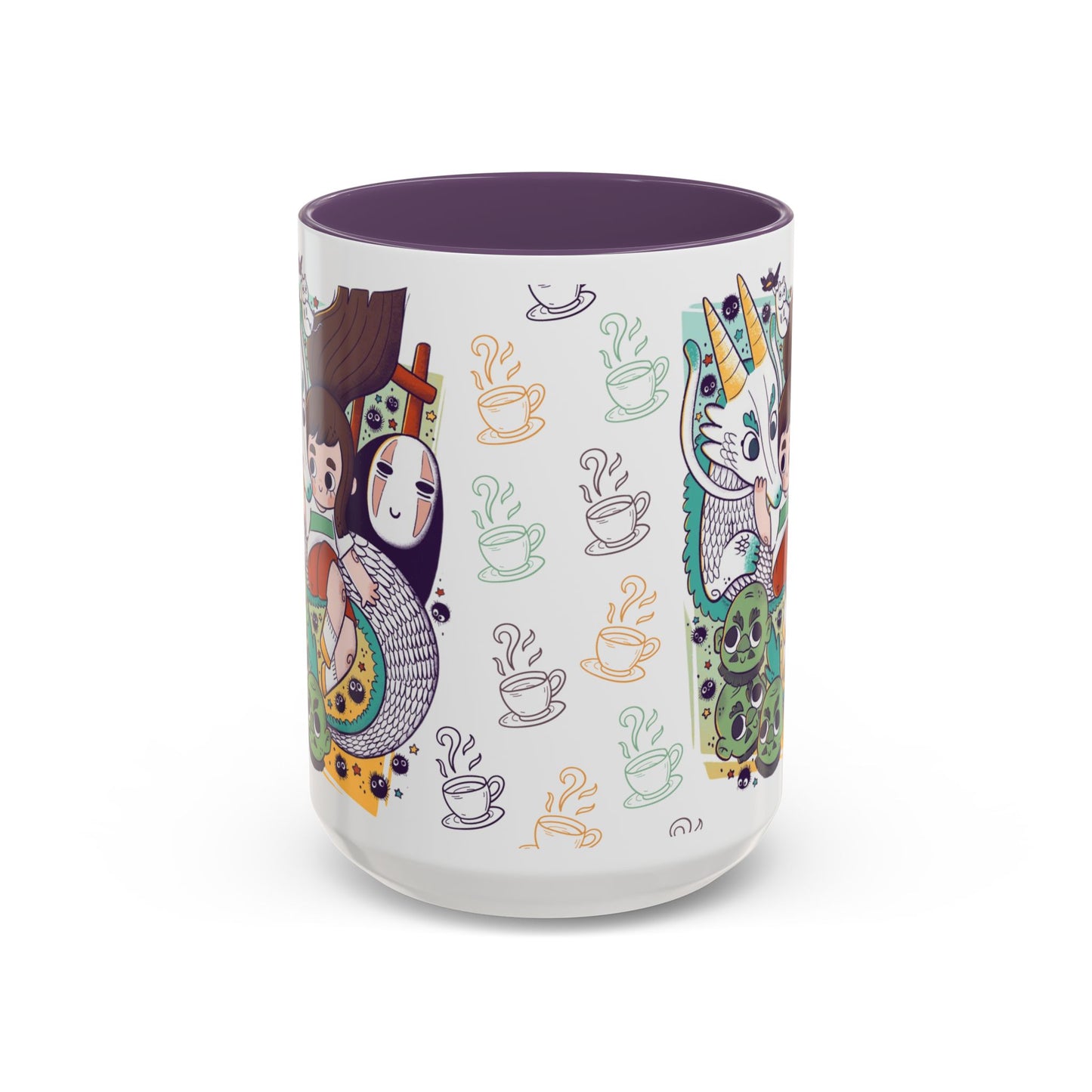 Spirited Away Accent Mug – Color Handle Anime Cup 11oz & 15oz – Studio Ghibli Coffee Mug Featuring Chihiro & No Face