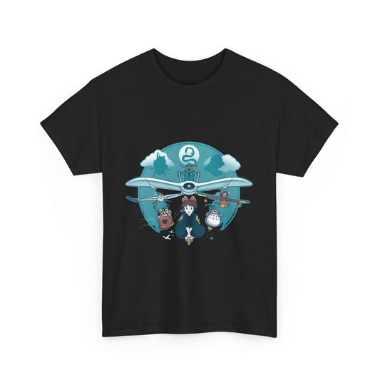 Flying Ghibli Characters T-Shirt – 100% Cotton Anime Tee for Studio Ghibli Fans