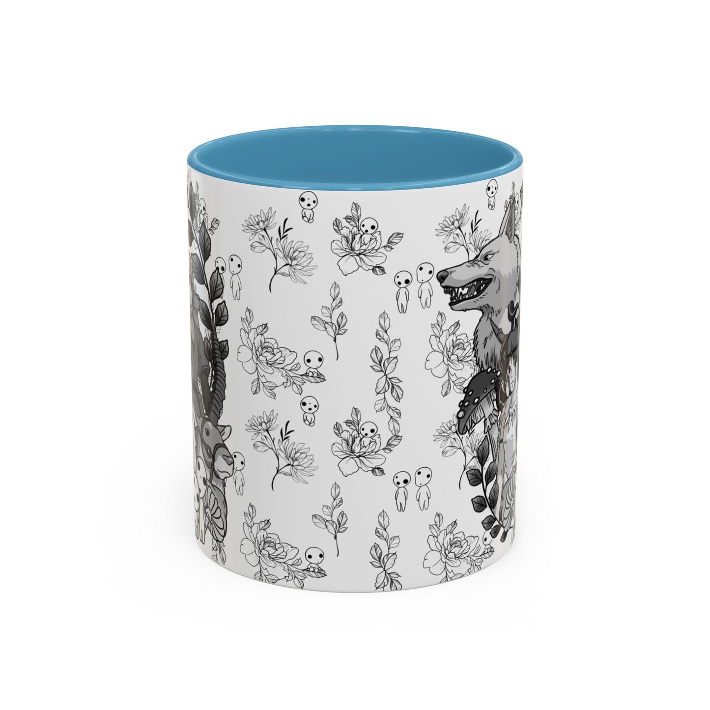 Princess Mononoke Black and White Accent Mug – Studio Ghibli Coffee Cup with Colored Handle – 11oz & 15oz Ceramic Anime Gift