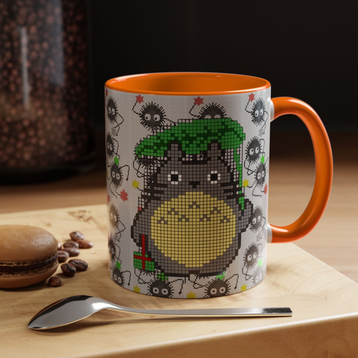 Totoro & Soot Sprites Accent Mug – Color Handle Studio Ghibli Cup – 11oz & 15oz Ceramic Anime Coffee Gift