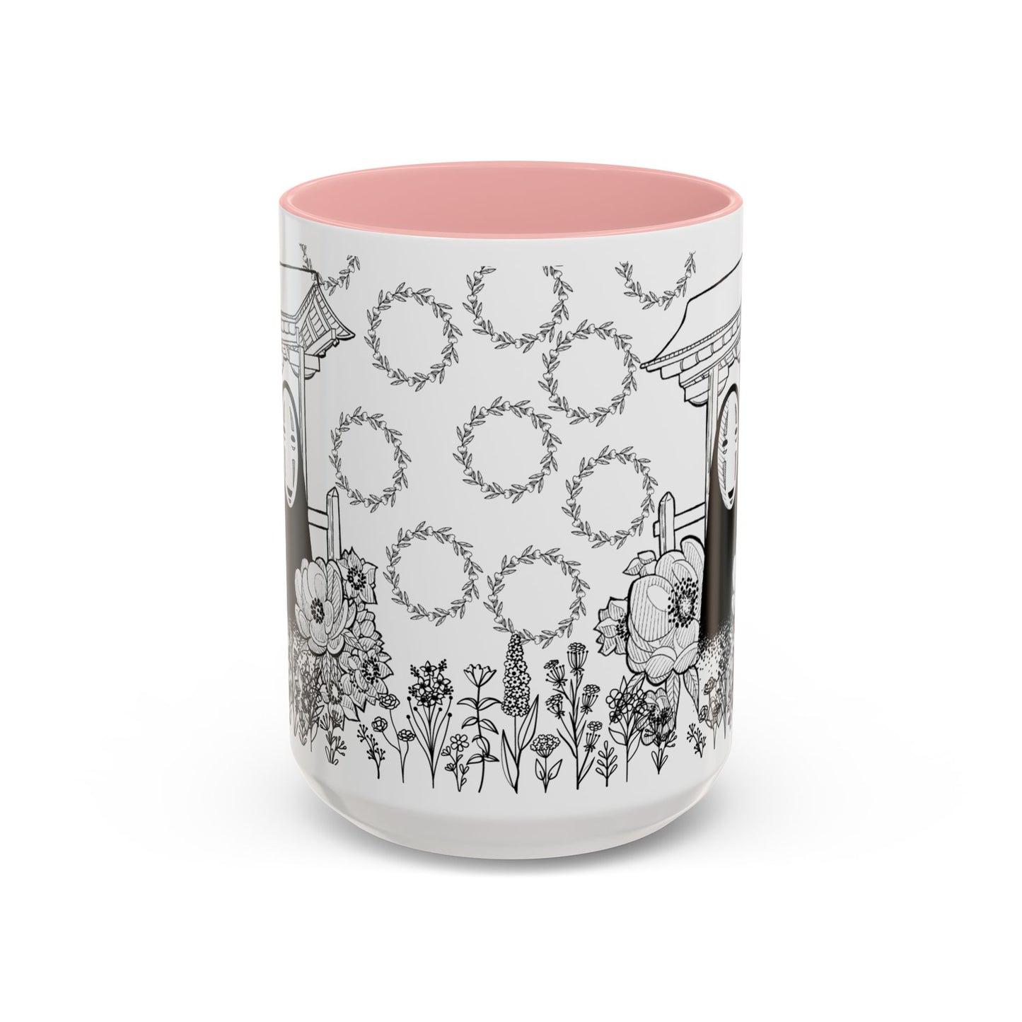 No Face Flowers Accent Mug – Studio Ghibli Inspired Coffee Cup – 11oz & 15oz Ceramic Anime Gift