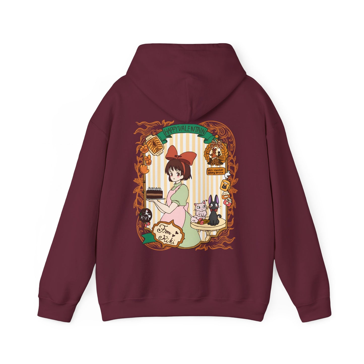 Kiki Happy Back Print Hoodie – 100% Cotton Studio Ghibli Kiki’s Delivery Service Hoodie for Anime Fans