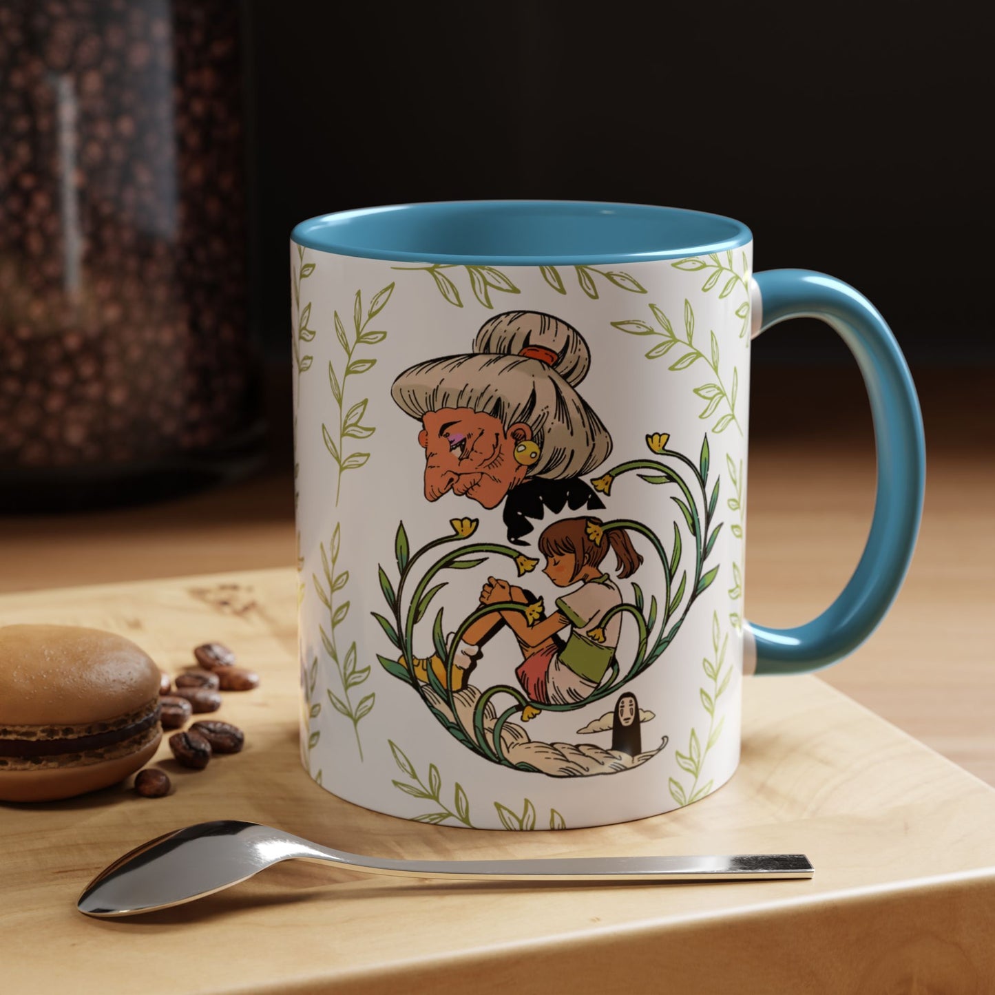 Spirited Away Chihiro Accent Mug – Studio Ghibli Coffee Cup with Colored Handle – 11oz & 15oz Ceramic Anime Gift