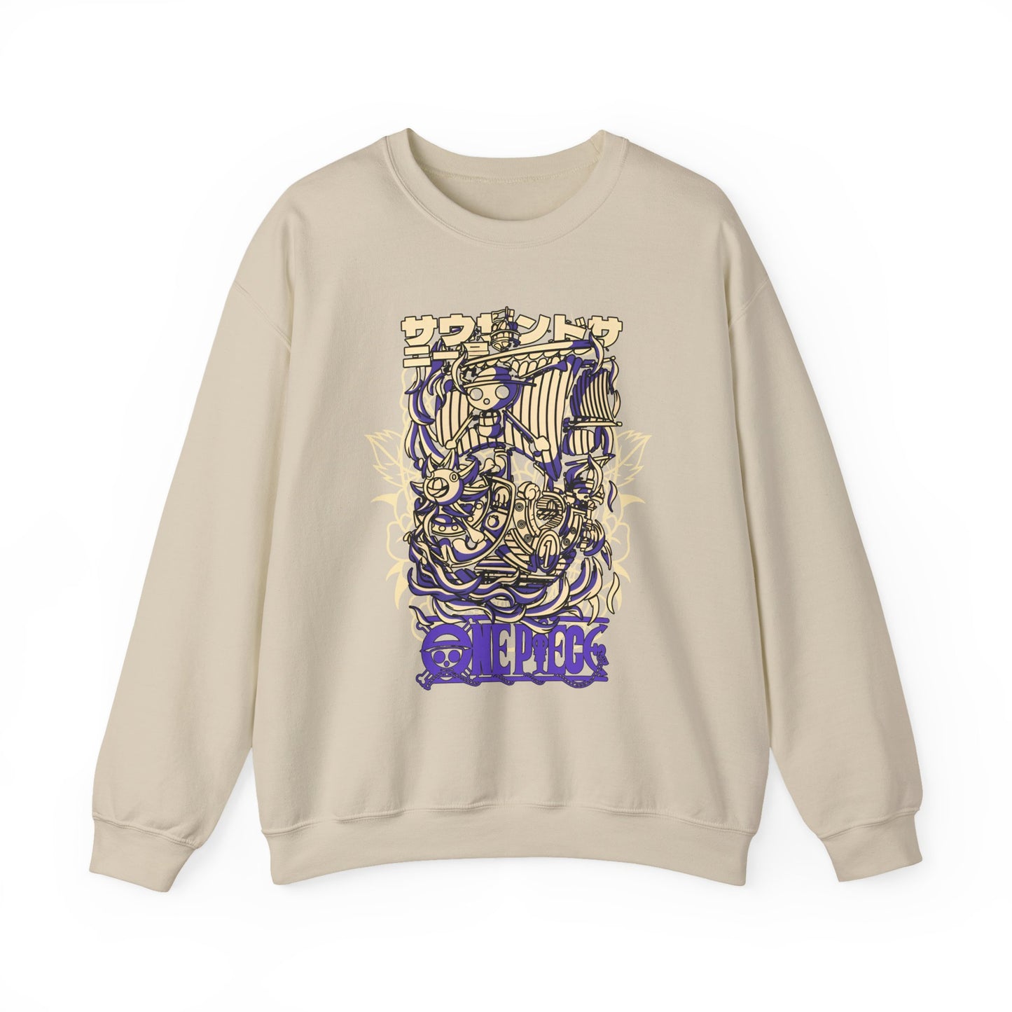 One Piece Ship Sweatshirt – 100% Cotton Anime Pullover Featuring Going Merry & Thousand Sunny