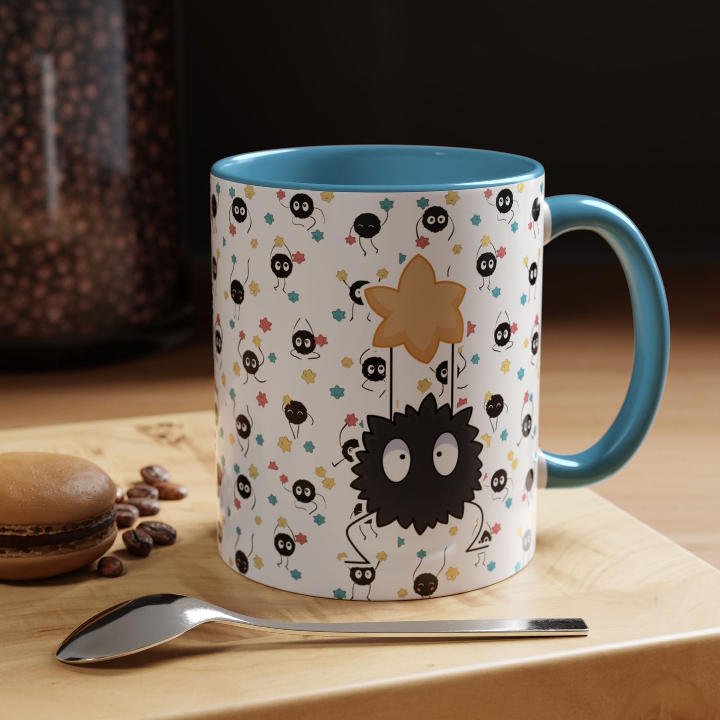 Soot Sprites Accent Mug – Studio Ghibli Color Handle Cup – 11oz & 15oz Ceramic Anime Gift