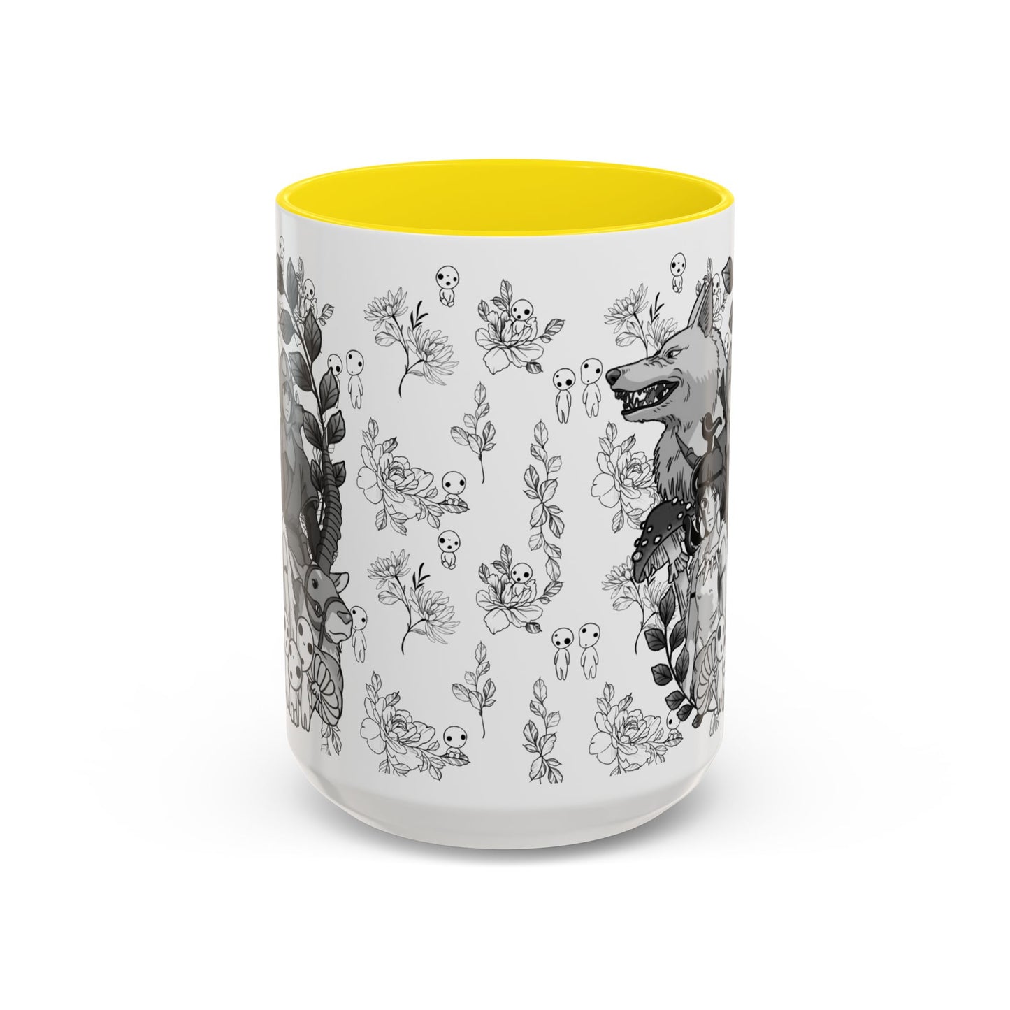 Princess Mononoke Black and White Accent Mug – Studio Ghibli Coffee Cup with Colored Handle – 11oz & 15oz Ceramic Anime Gift