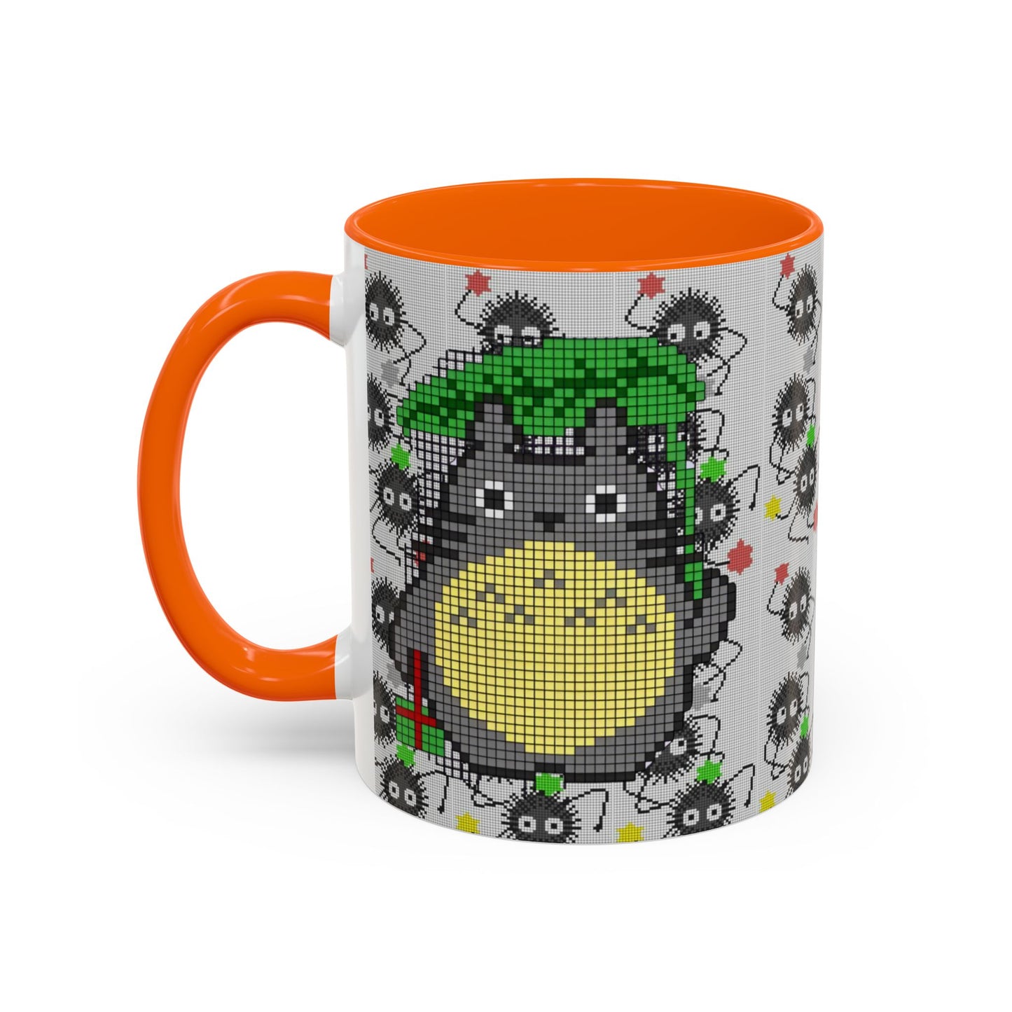 Totoro & Soot Sprites Accent Mug – Color Handle Studio Ghibli Cup – 11oz & 15oz Ceramic Anime Coffee Gift