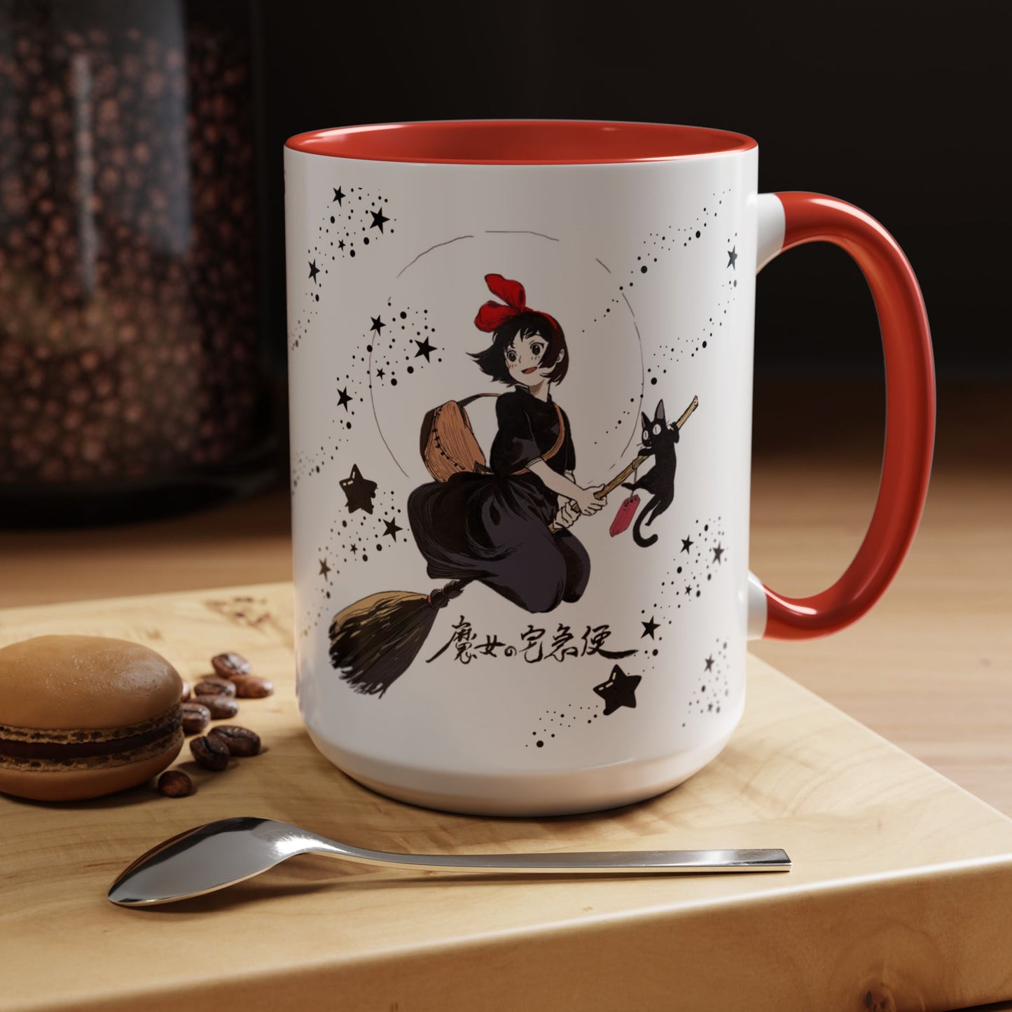 Kiki’s Delivery Service Accent Mug – 11oz & 15oz Ceramic Cup with Colored Handle – Studio Ghibli Anime Gift