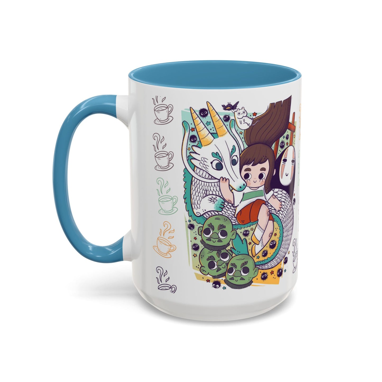 Spirited Away Accent Mug – Color Handle Anime Cup 11oz & 15oz – Studio Ghibli Coffee Mug Featuring Chihiro & No Face