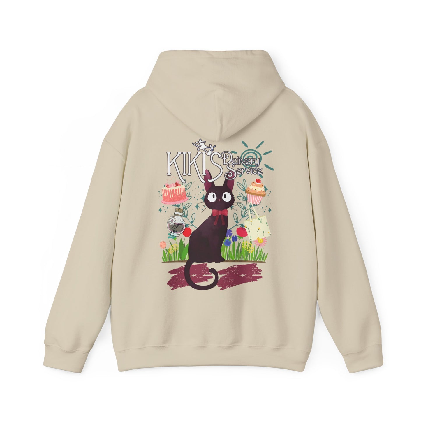 Jiji Collage Back Print Hoodie – 100% Cotton Studio Ghibli Kiki’s Delivery Service Cat Hoodie