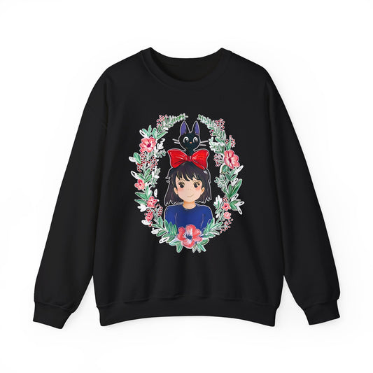 Kiki’s Delivery Service Flowers Sweatshirt – Cozy 100% Cotton Studio Ghibli Pullover for Anime Fans