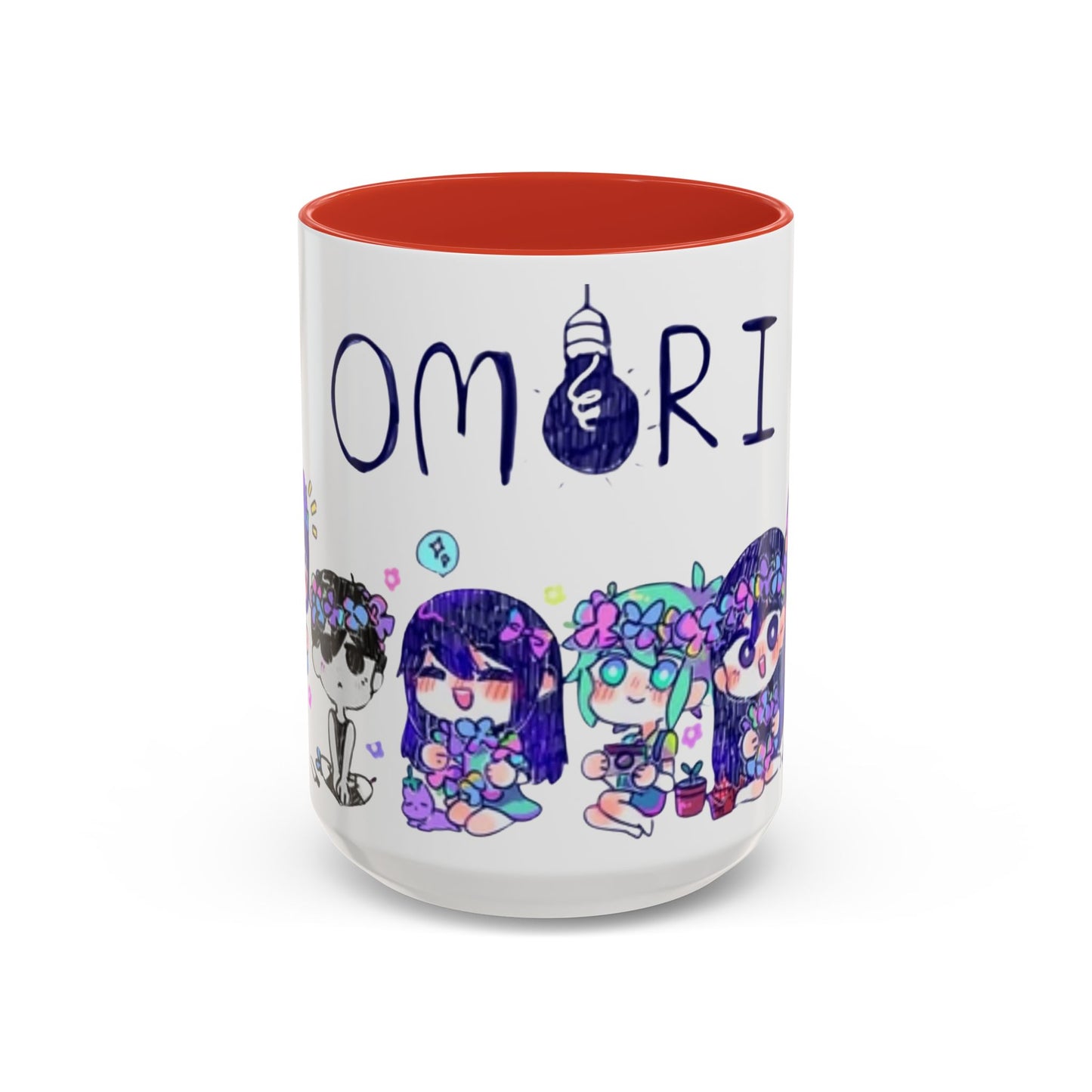 Family Omori Accent Handle Mug – 11oz & 15oz Color Handle Ceramic Cup – Cute Indie Game Gift for Omori Fans