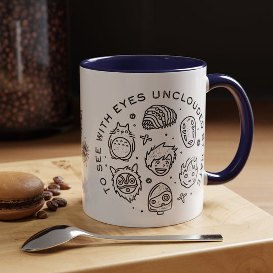 Universe Ghibli Accent Mug – Color Handle Anime Coffee Cup – 11oz & 15oz Studio Ghibli Ceramic Mug Gift