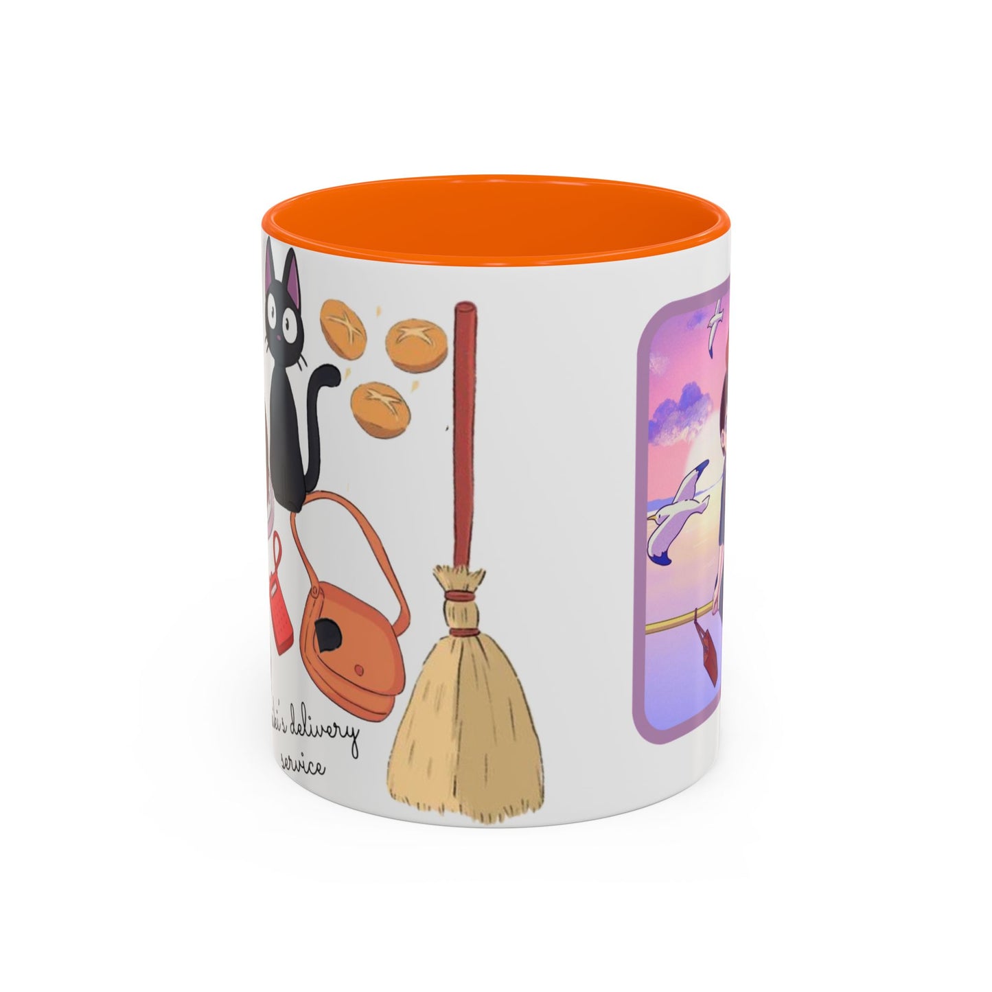 Jiji Funny Accent Mug – Kiki’s Delivery Service Color Handle Cup 11oz & 15oz – Cute Ghibli Cat Anime Gift