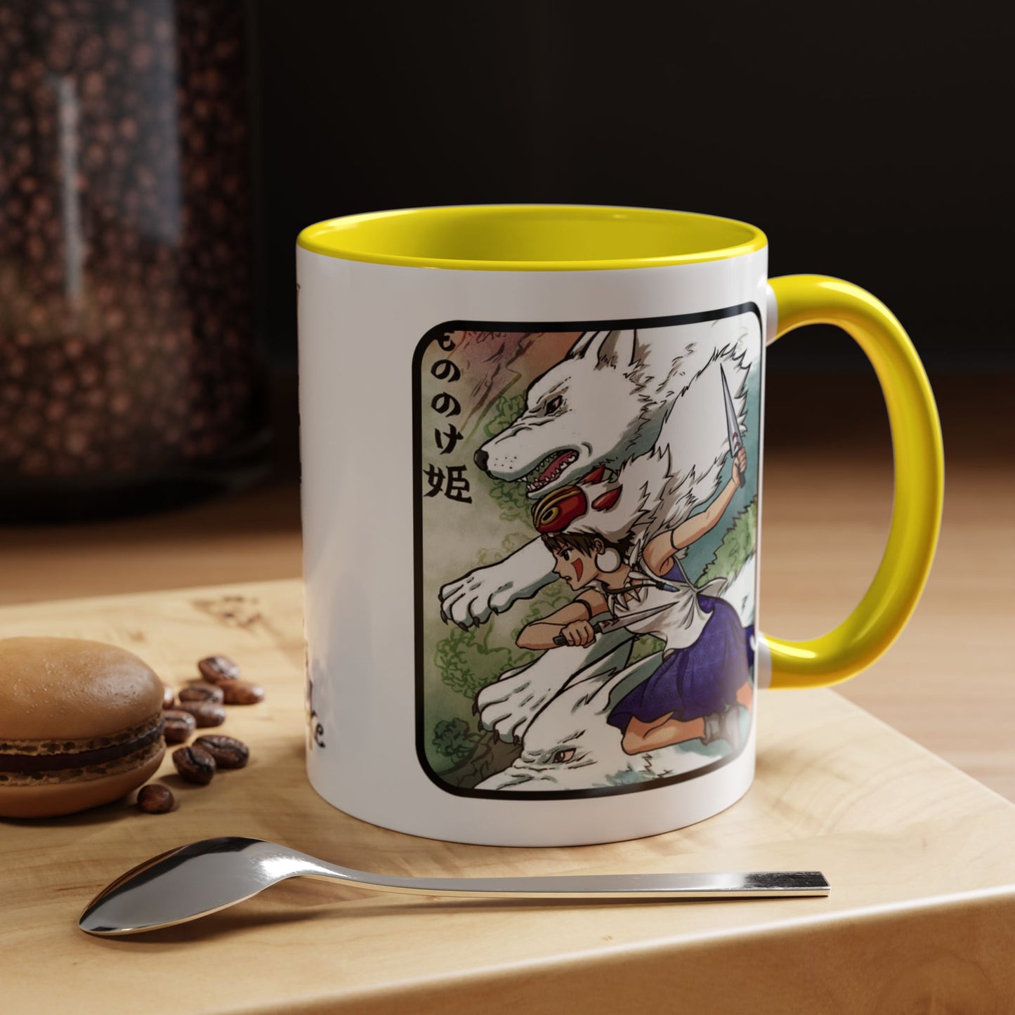 Princess Mononoke Accent Mug – Ghibli Collage Color Handle Cup 11oz & 15oz – Fantasy Anime Gift with San & Kodama