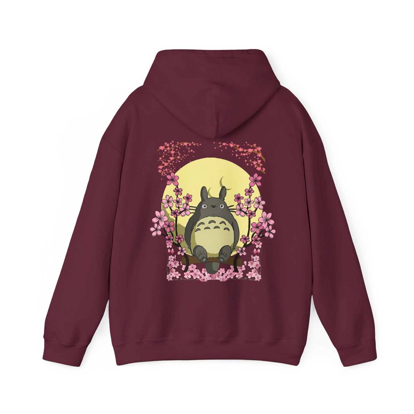 Totoro Sakura Moon Back Print Hoodie – 100% Cotton Studio Ghibli-Inspired Cherry Blossom Pullover